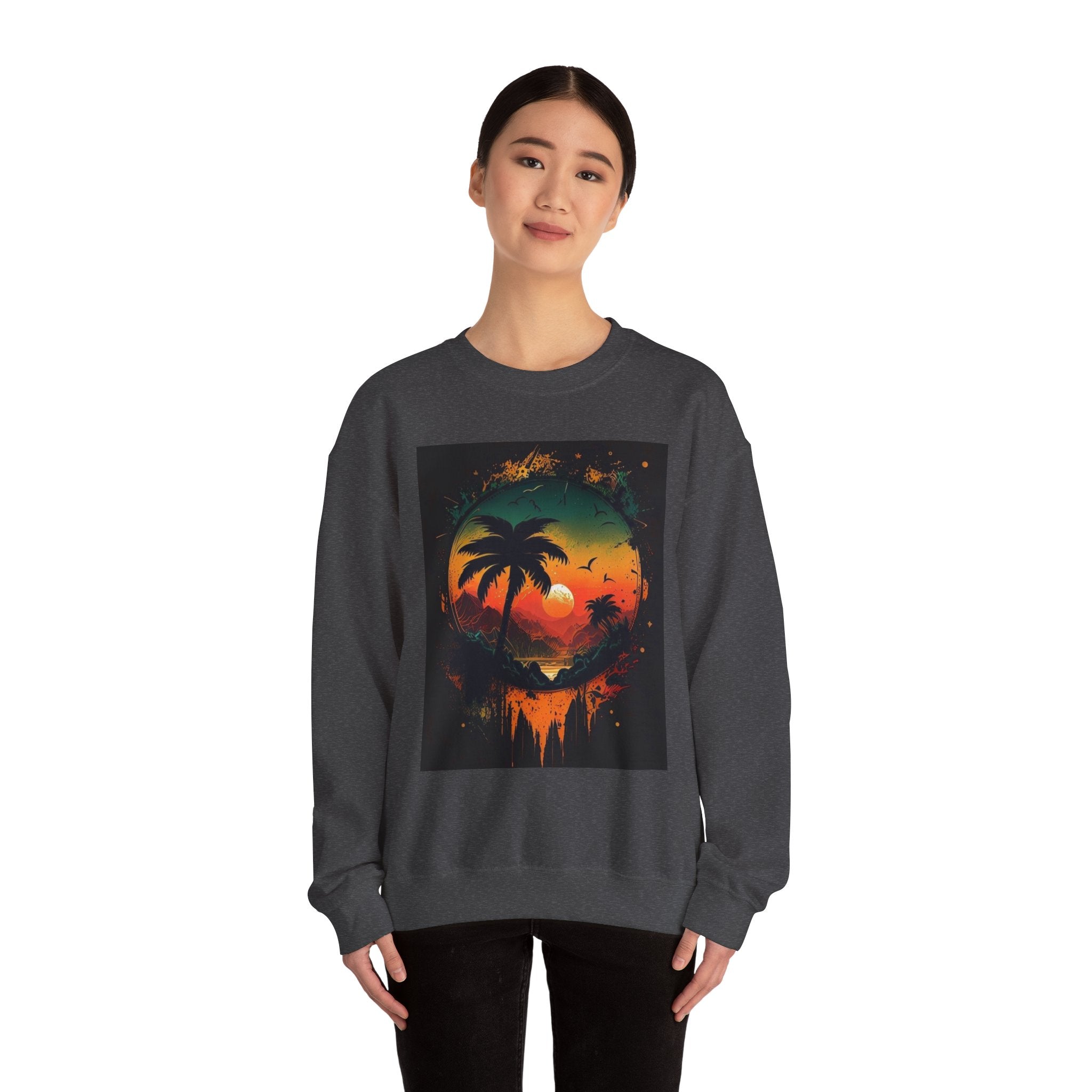 Sunset Island Sweatshirt — Tropical Palm Sunset Crewneck