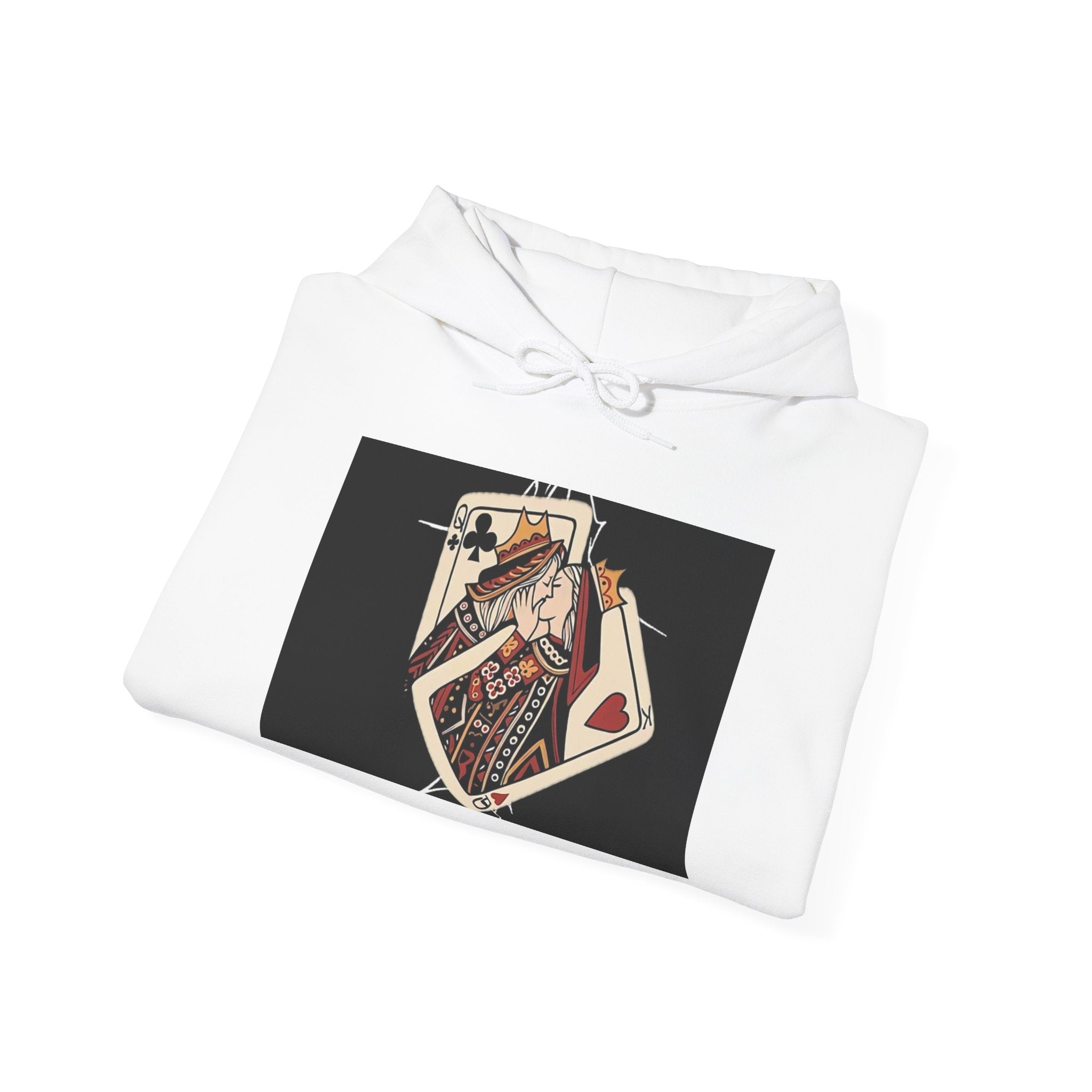 Queen of Hearts Playing Card Hoodie — Vintage Tattoo Style Card Art