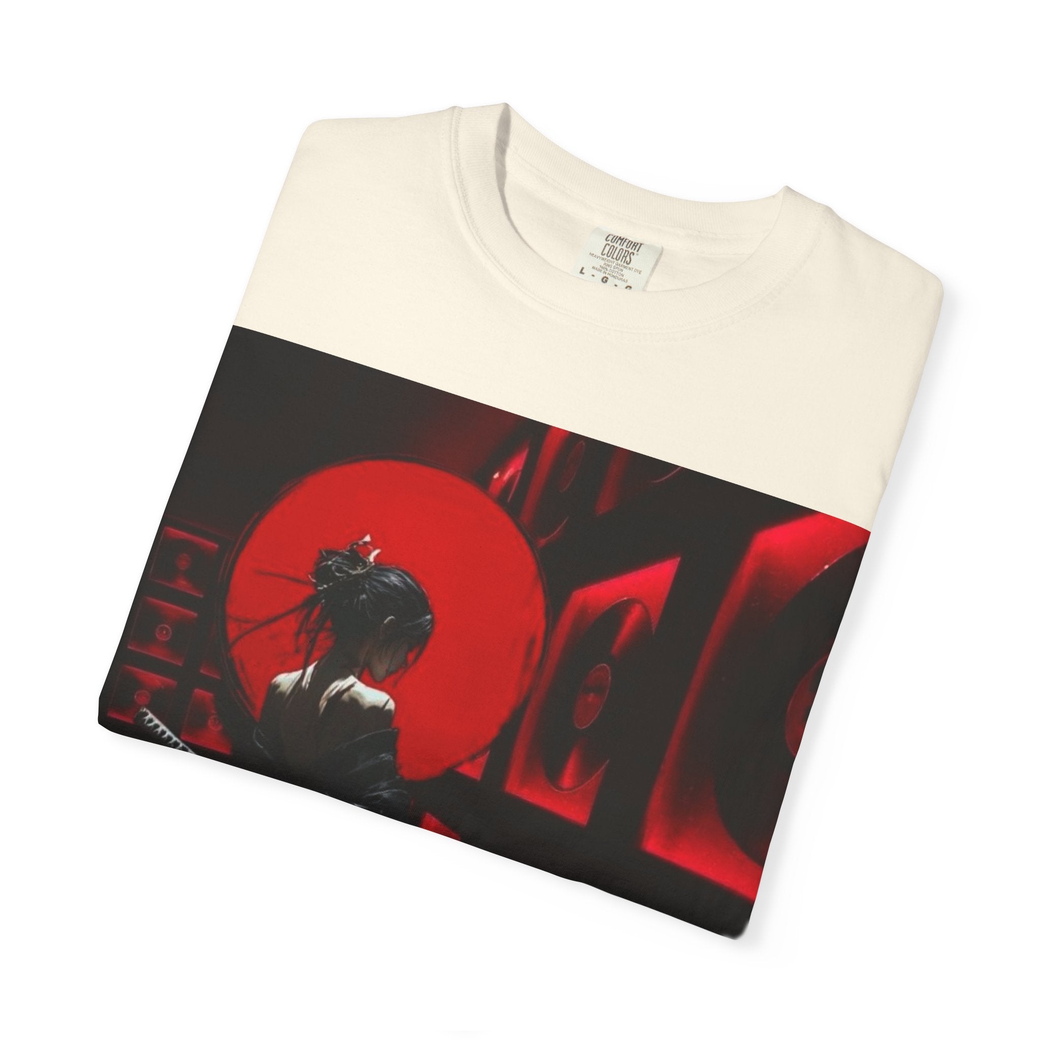 Red Moon Samurai T-Shirt — Dramatic Anime Art Tee with 'LEGACIESS' Back Logo