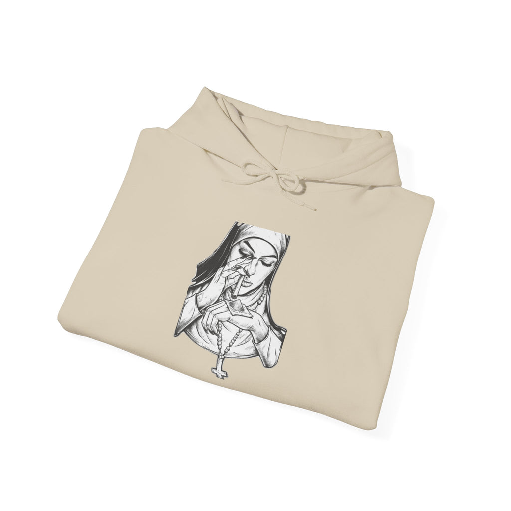 Praying Nun Graphic Hoodie – Gothic Religious Illustration Sweatshirt