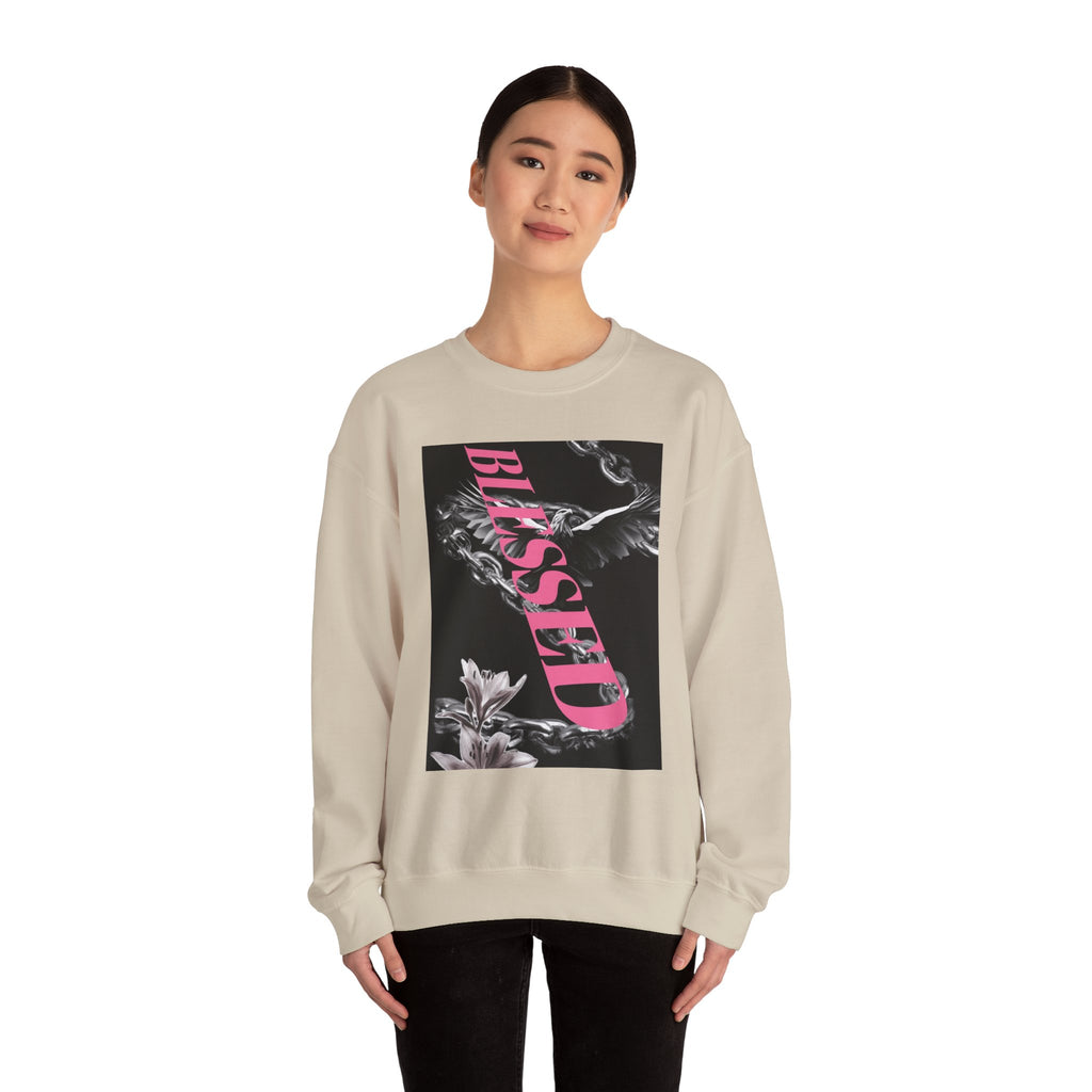 Blessed Crewneck Sweatshirt — Pink Script Floral Graphic