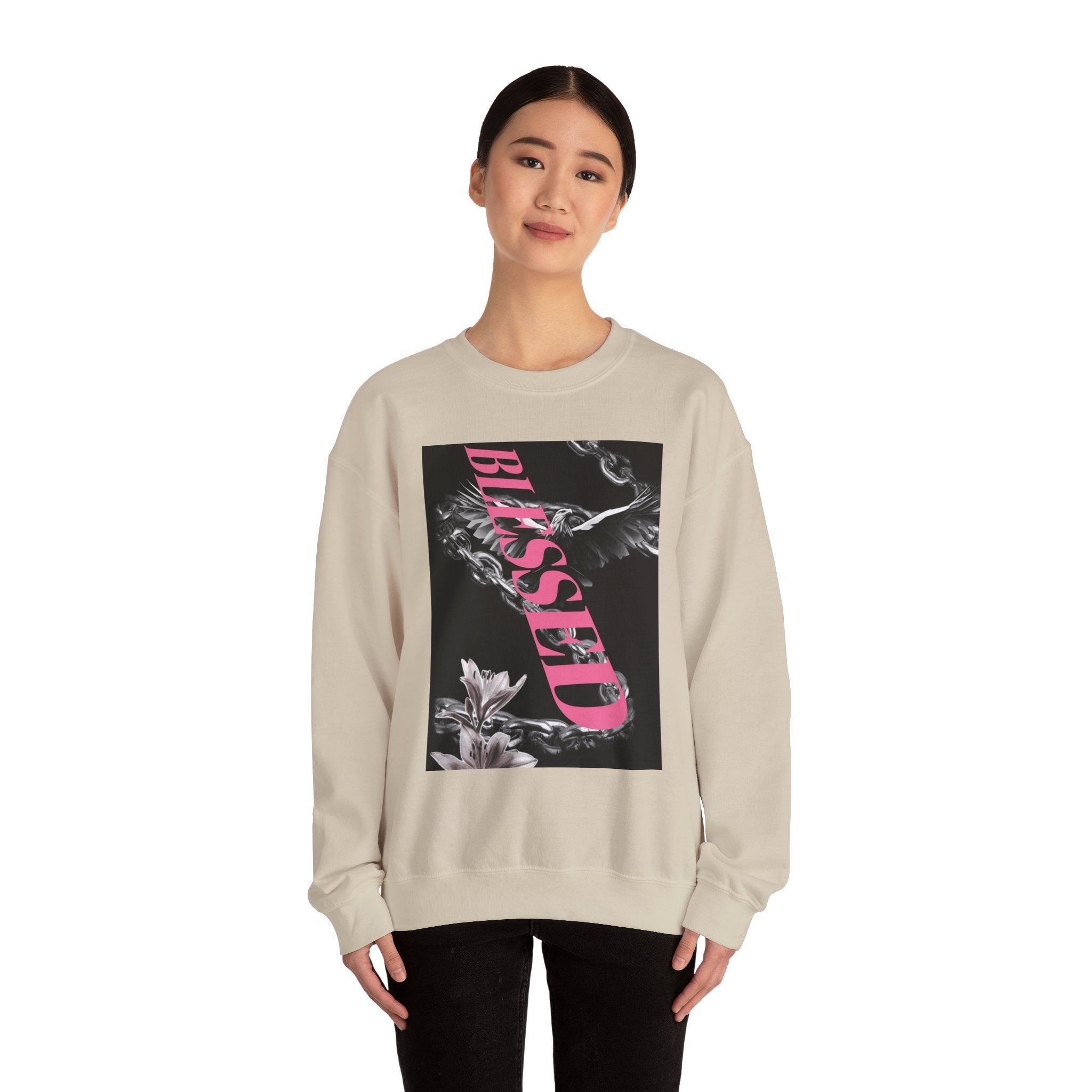 Blessed Crewneck Sweatshirt — Pink Script Floral Graphic