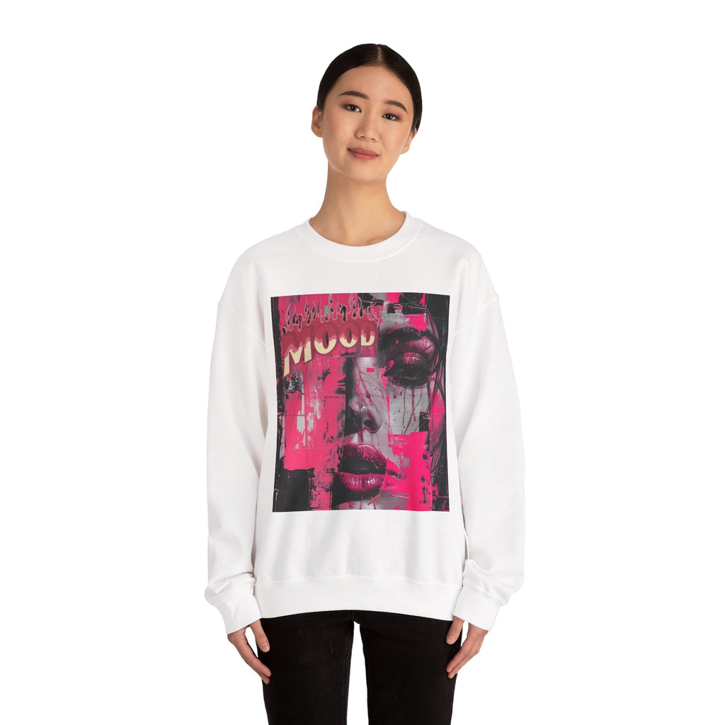Graphic Crewneck Sweatshirt — Pink Glitch Portrait “MOOD”