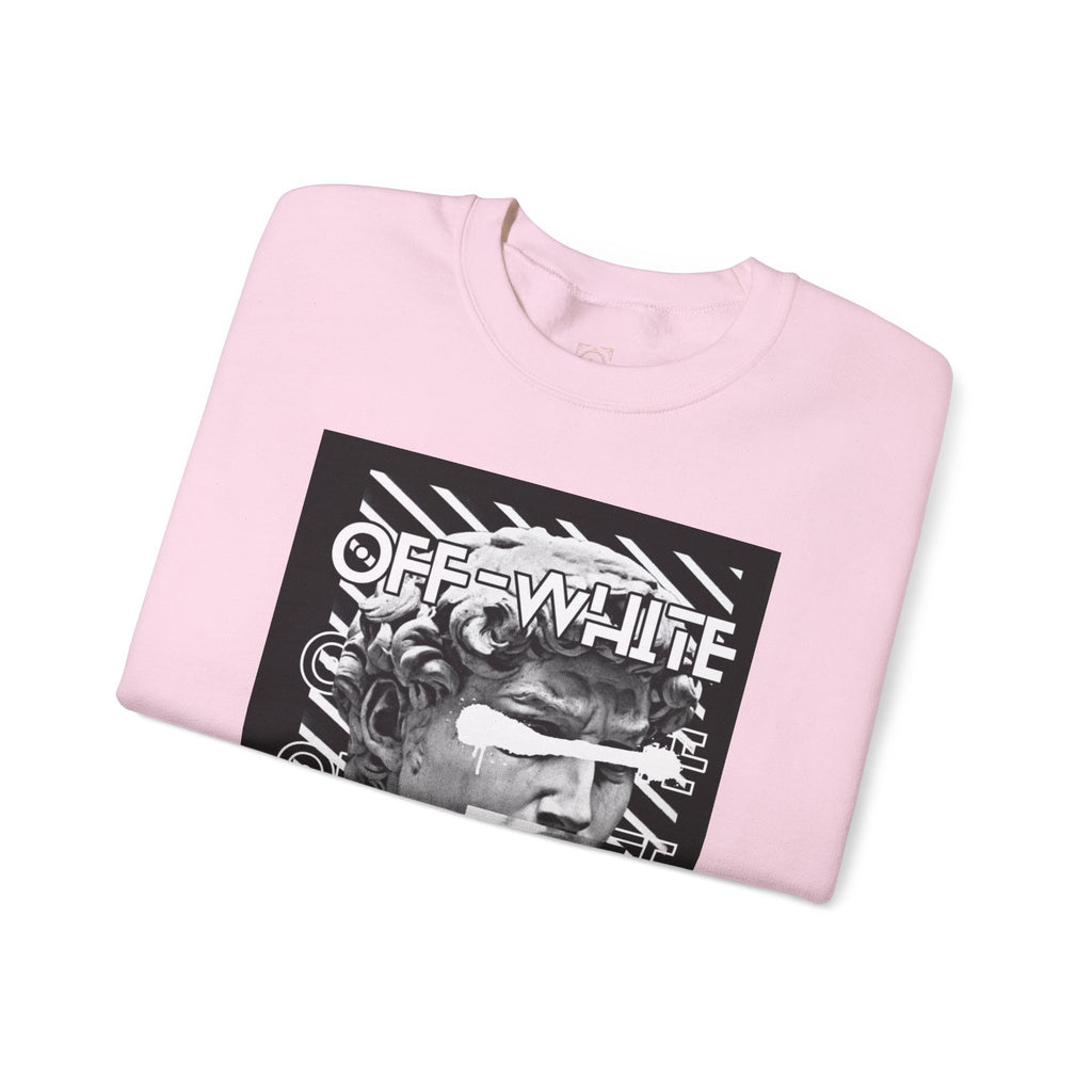 Statue Graphic Crewneck Sweatshirt — 'OFF-WHITE' Monochrome Streetwear Pullover