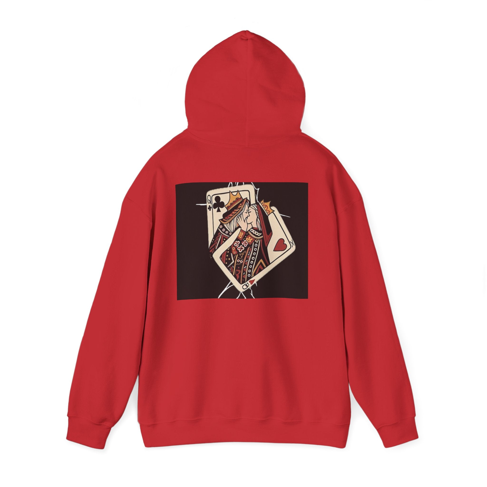 Queen of Hearts Playing Card Hoodie — Vintage Tattoo Style Card Art