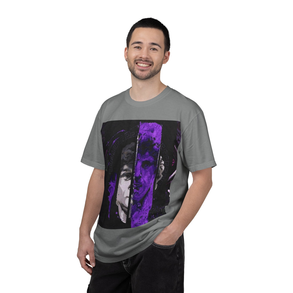 Dramatic Split-Face Graphic T-Shirt — Purple Noir Portrait Tee