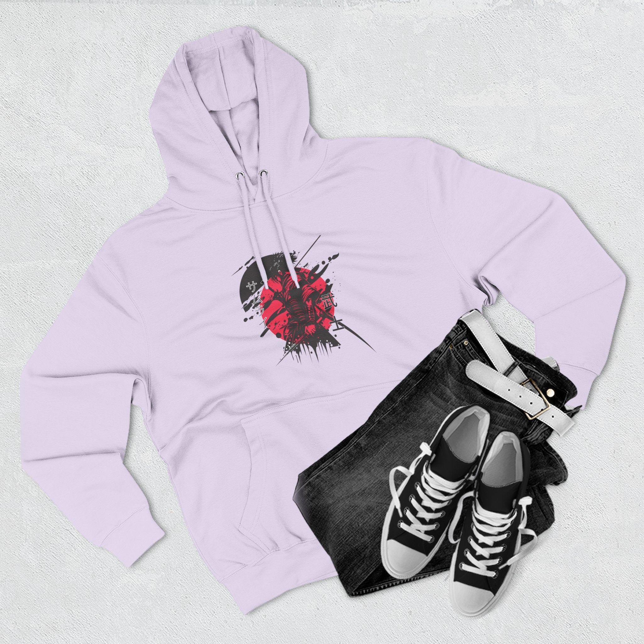 Grunge Rising Hoodie — Red Sun Graphic Fleece Hoodie