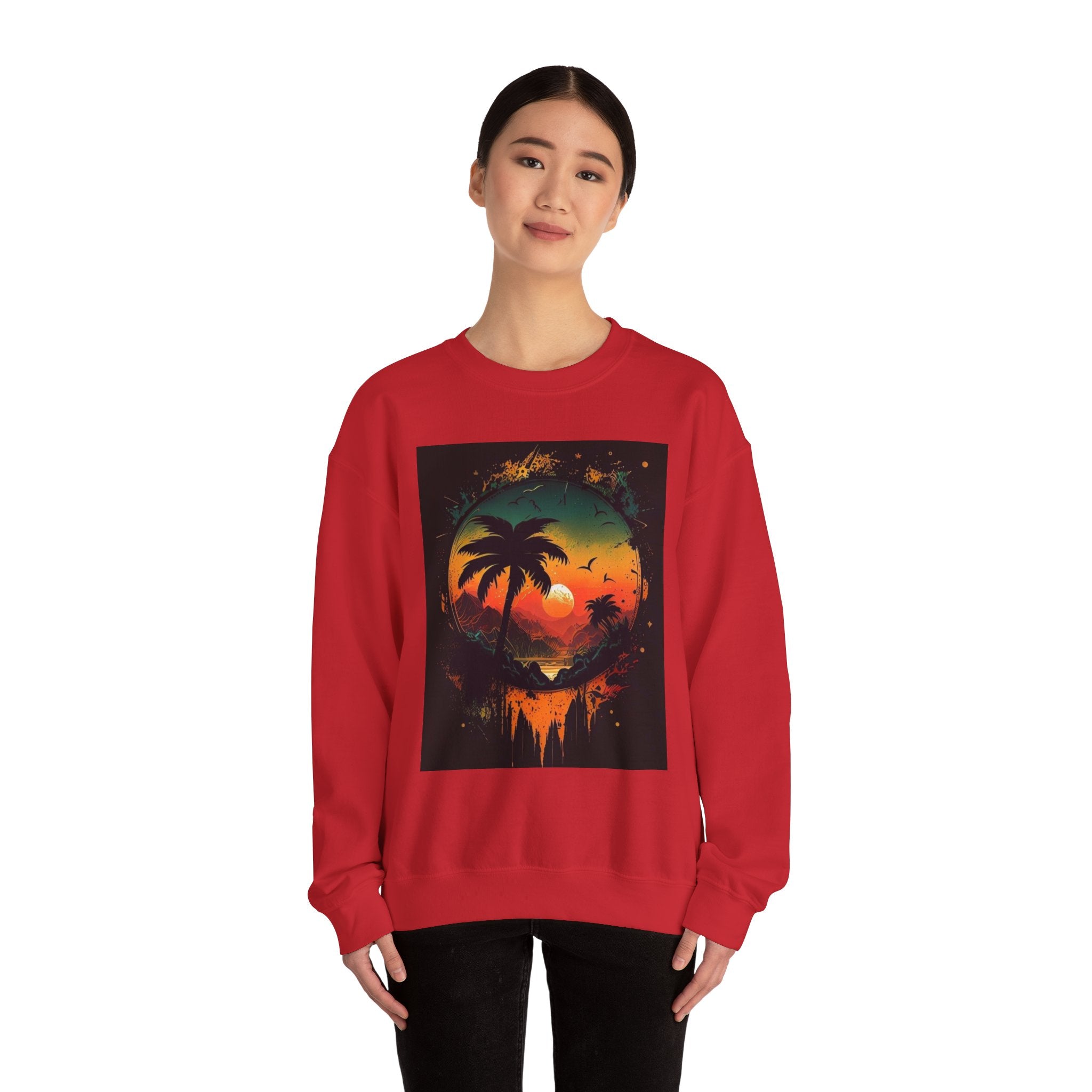Sunset Island Sweatshirt — Tropical Palm Sunset Crewneck