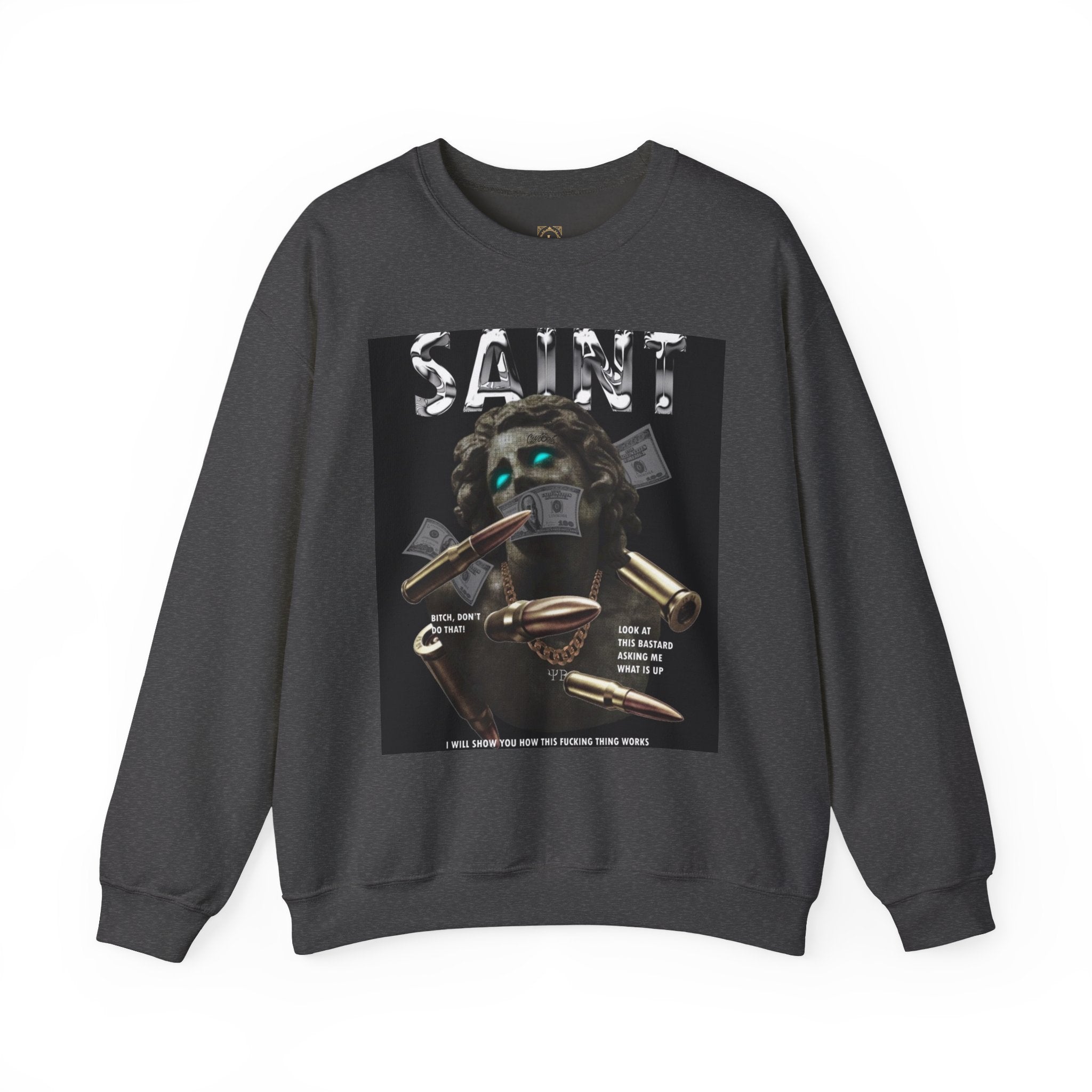 Saint Graphic Crewneck Sweatshirt — Dark Art Money Montage