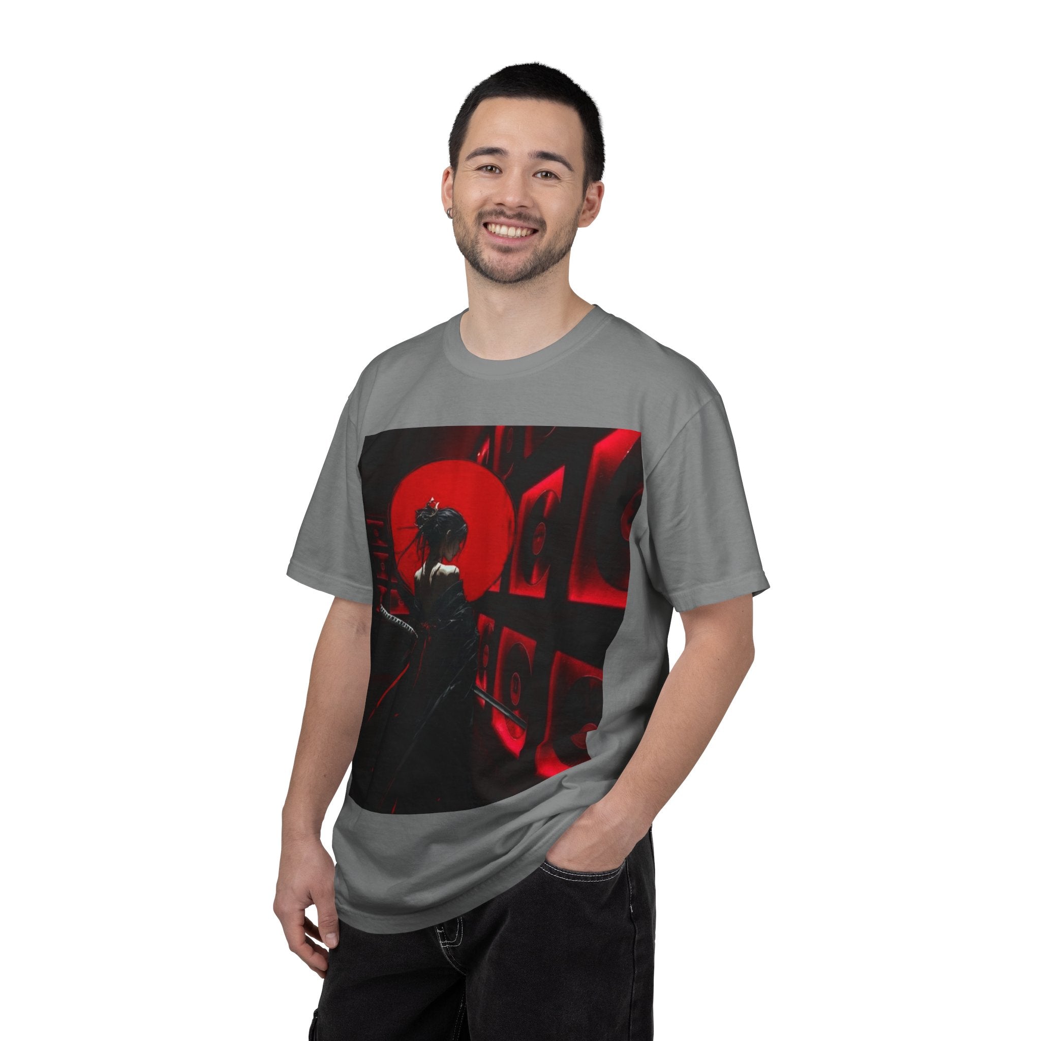 Red Moon Samurai T-Shirt — Dramatic Anime Art Tee with 'LEGACIESS' Back Logo