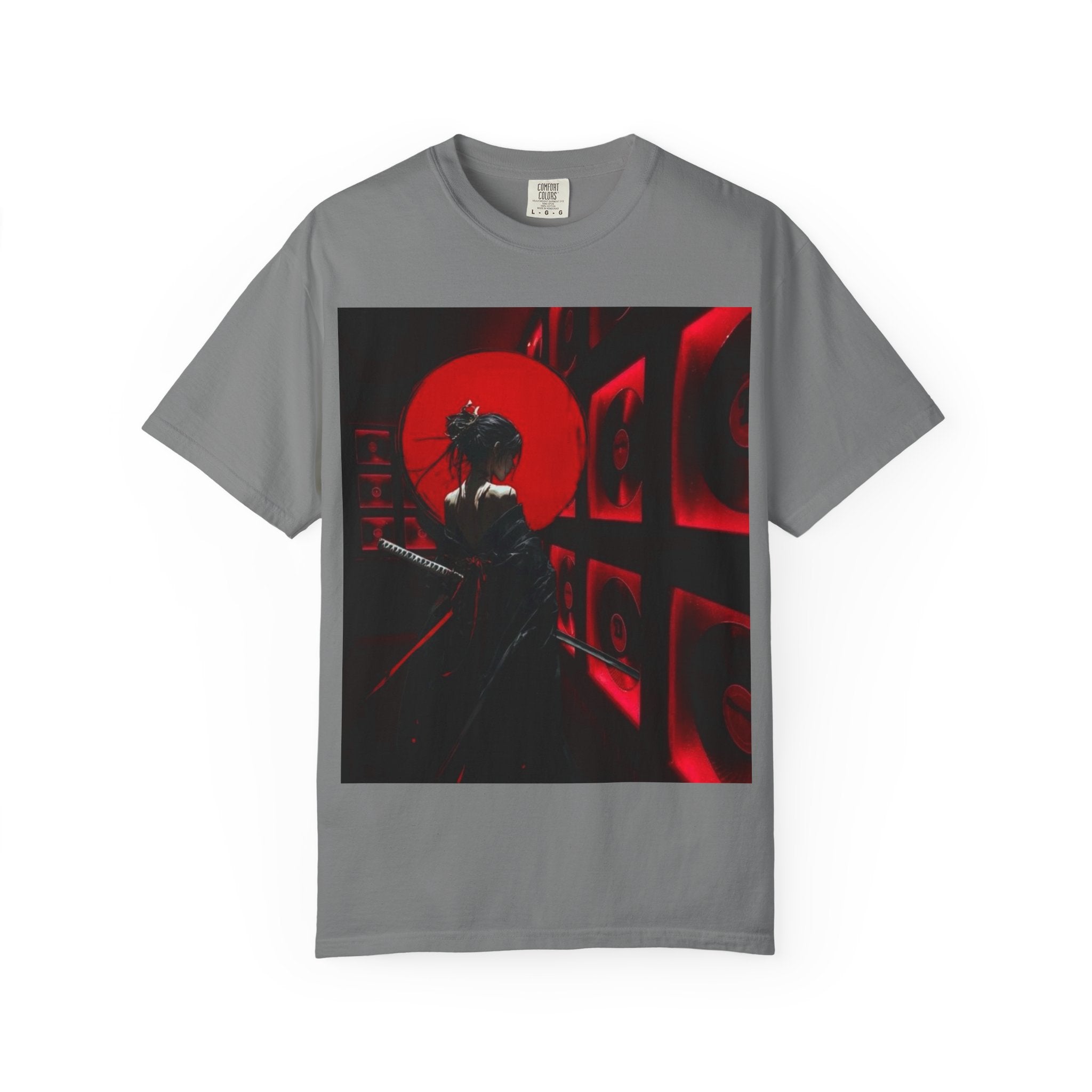 Red Moon Samurai T-Shirt — Dramatic Anime Art Tee with 'LEGACIESS' Back Logo
