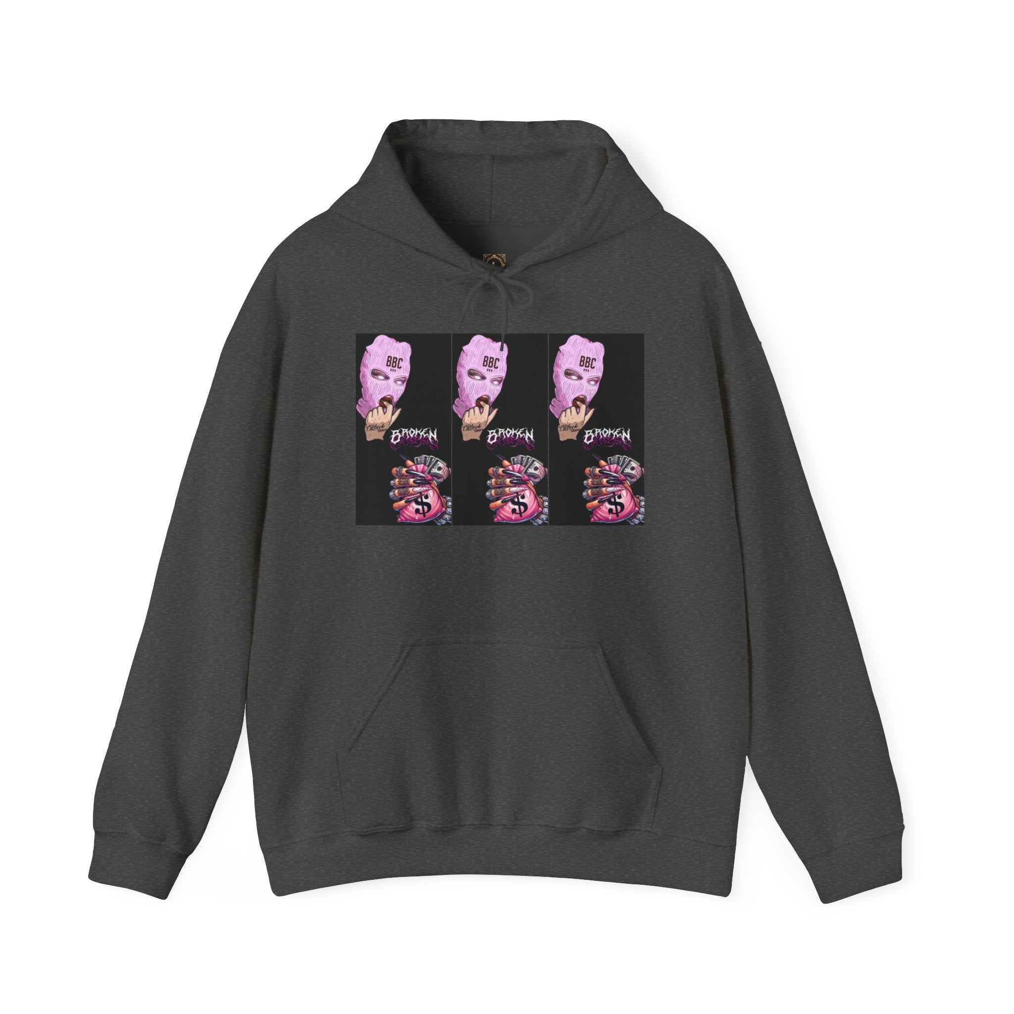 Horror Collage Hoodie — Spooky Pink Skull & Claw Graphic Sweatshirt
