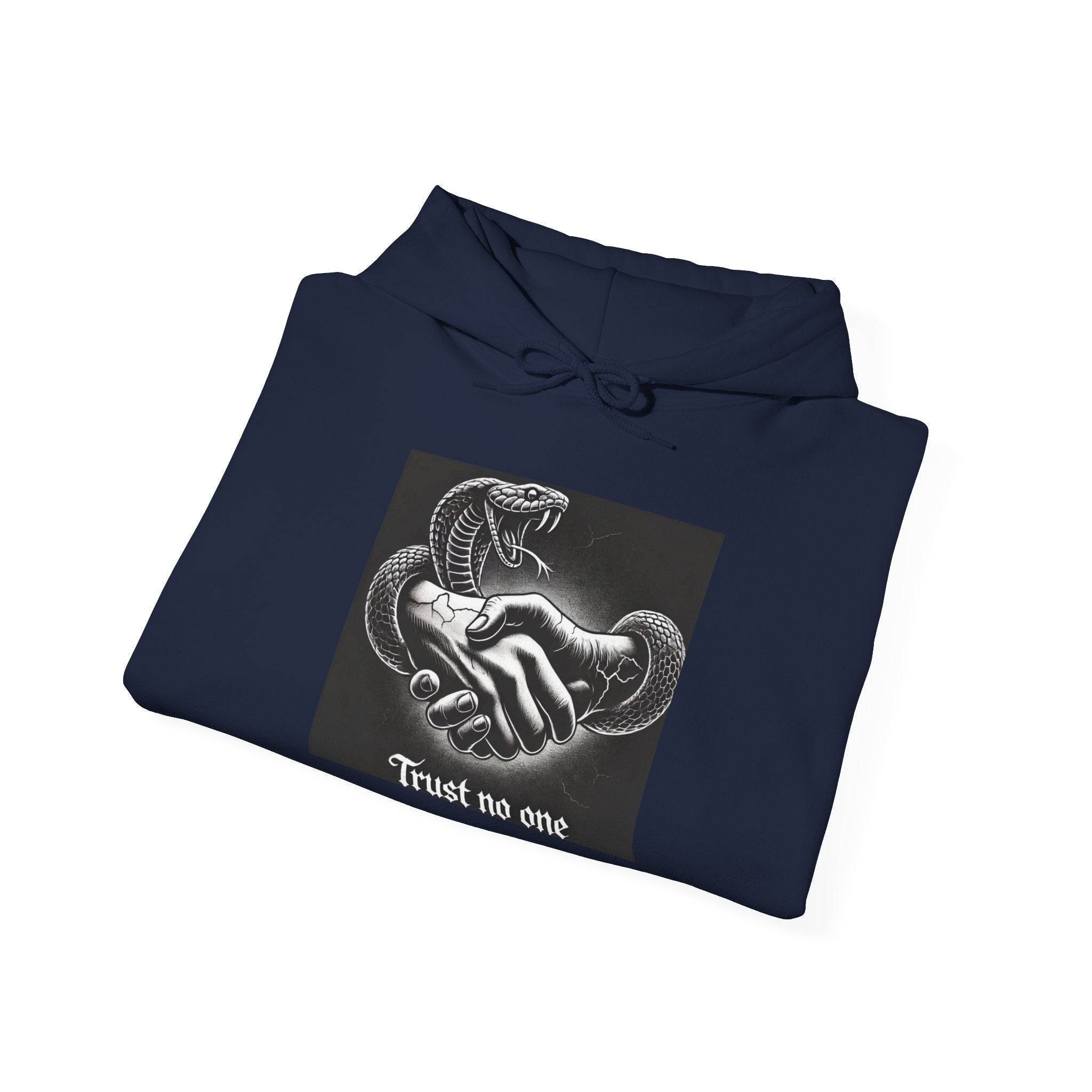Trust No One Hoodie — Snake Handshake Graphic Hoodie