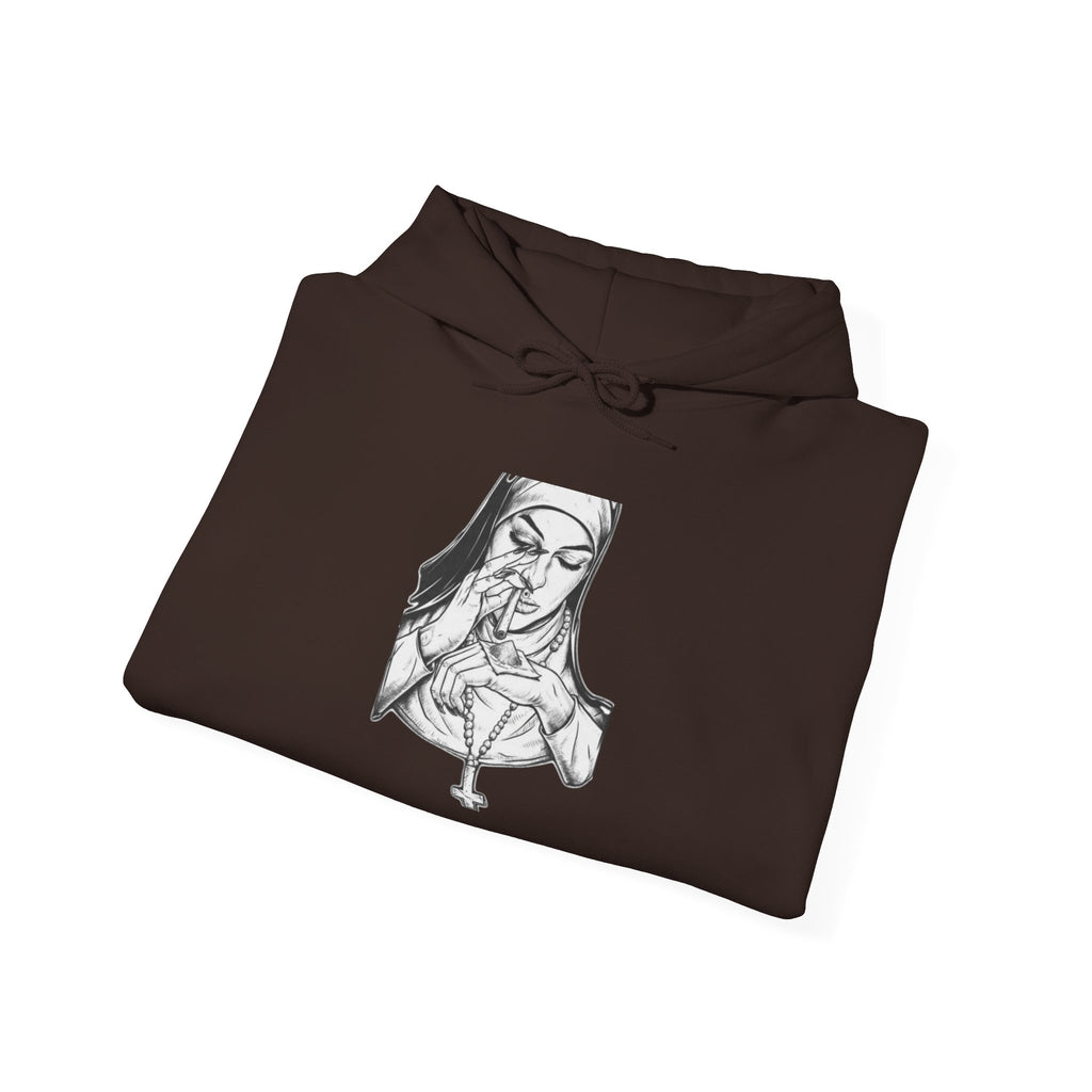 Praying Nun Graphic Hoodie – Gothic Religious Illustration Sweatshirt