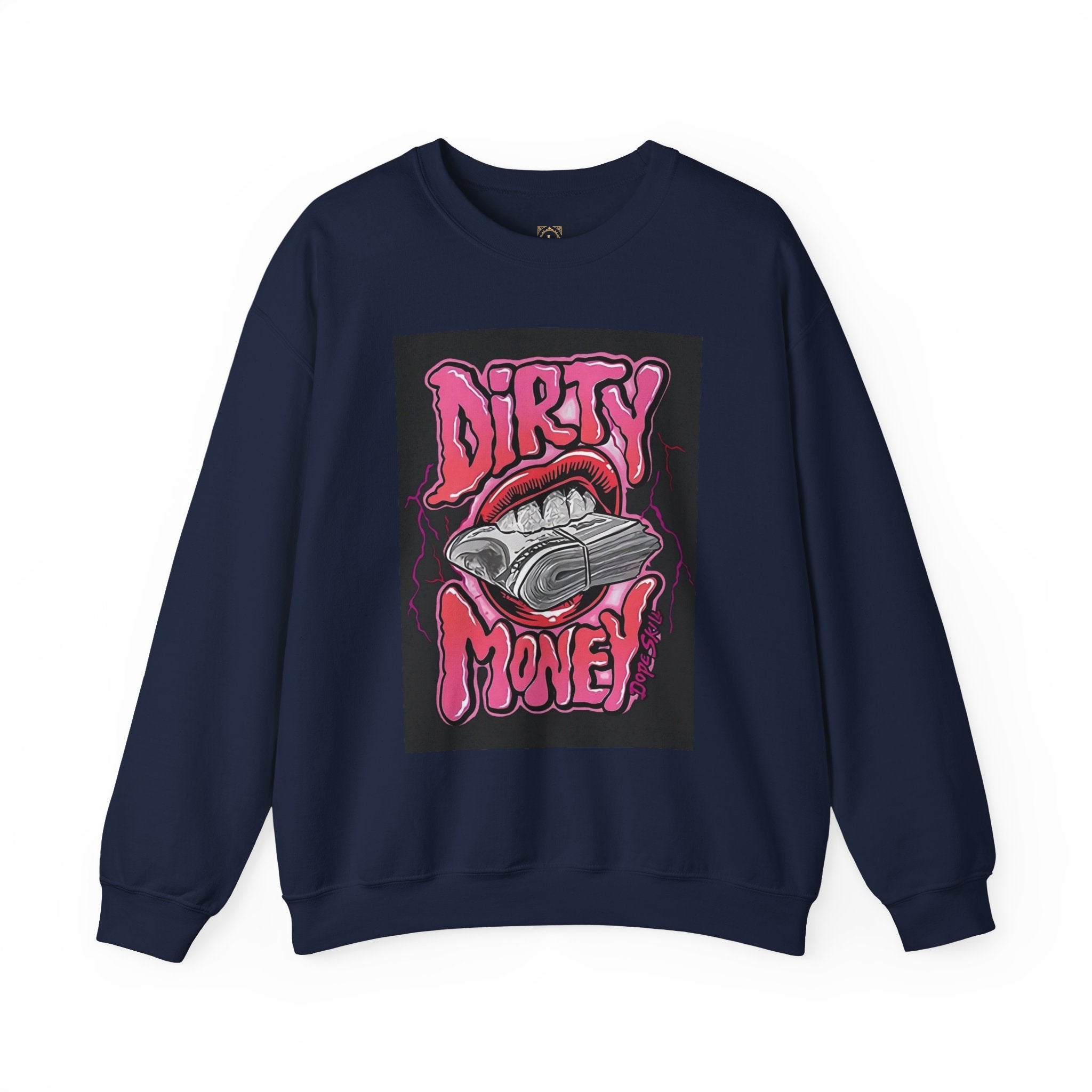 Dirty Money Crewneck Sweatshirt – Retro Graphic Money & Lips Design
