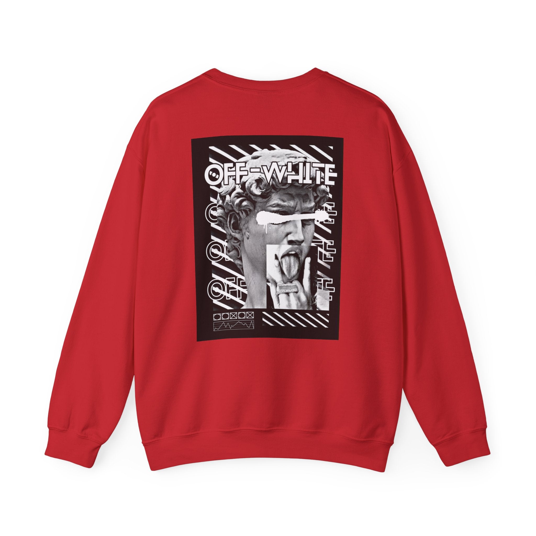 Statue Graphic Crewneck Sweatshirt — 'OFF-WHITE' Monochrome Streetwear Pullover