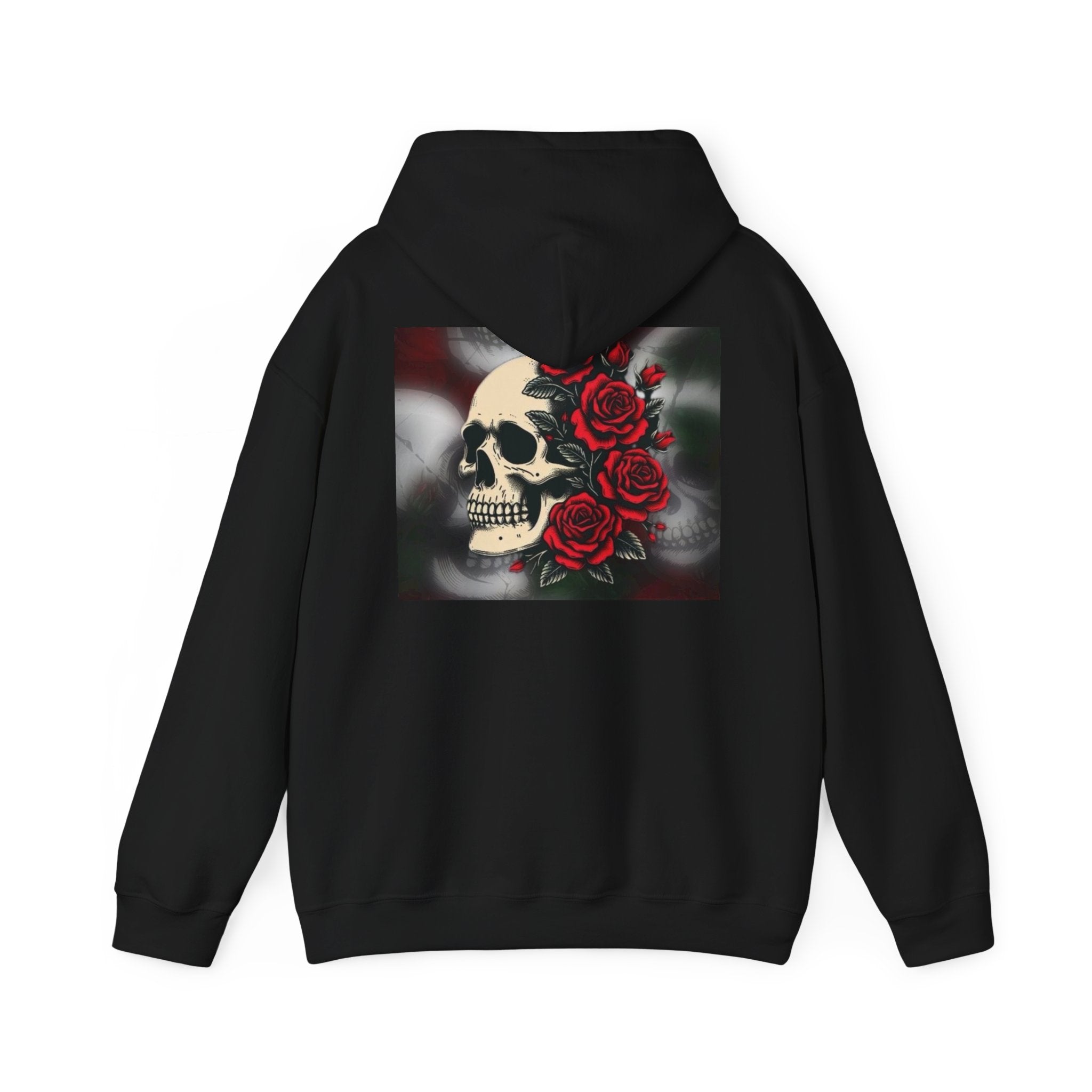 Skull with Red Roses Hoodie — Gothic Floral Skull Sweatshirt