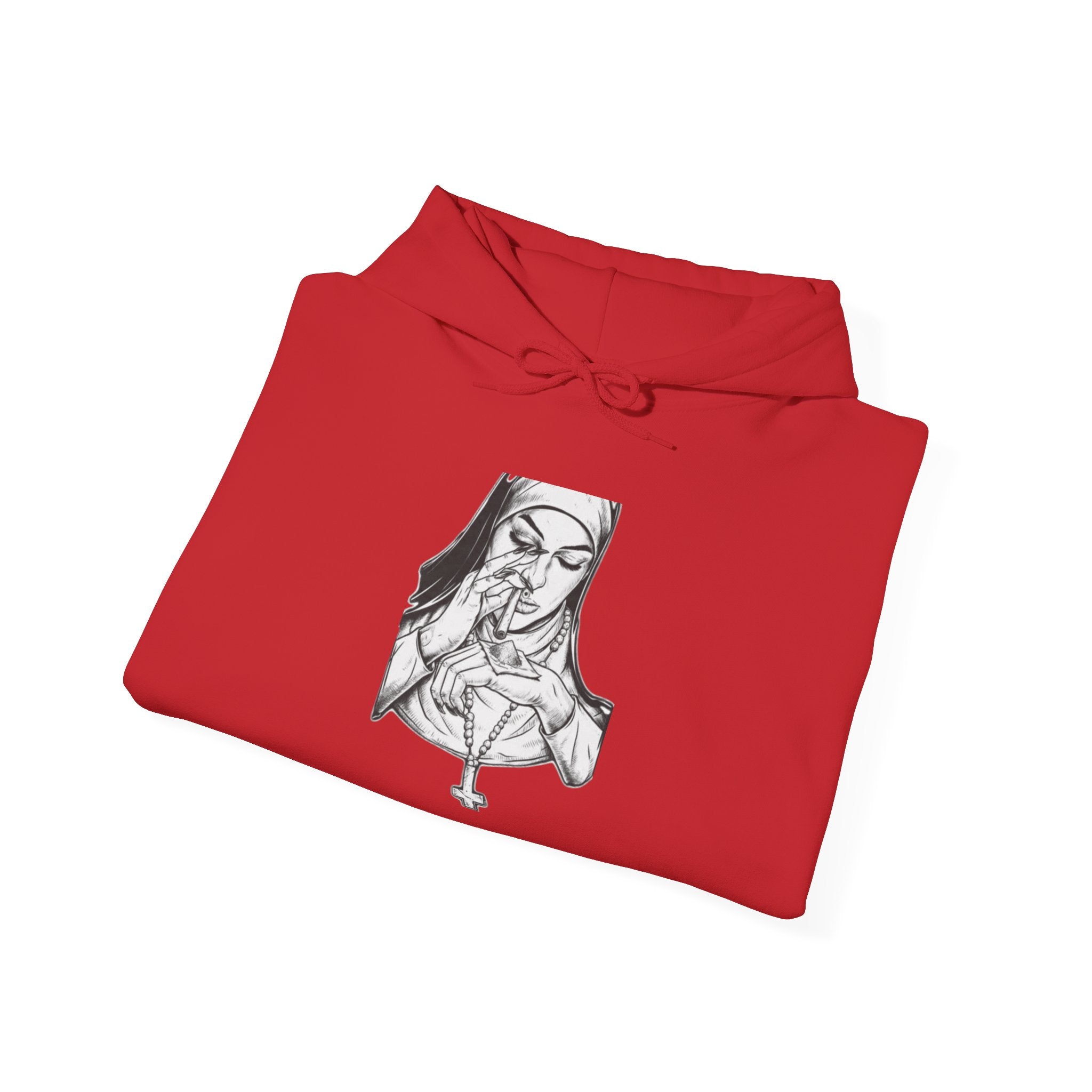 Praying Nun Graphic Hoodie – Gothic Religious Illustration Sweatshirt