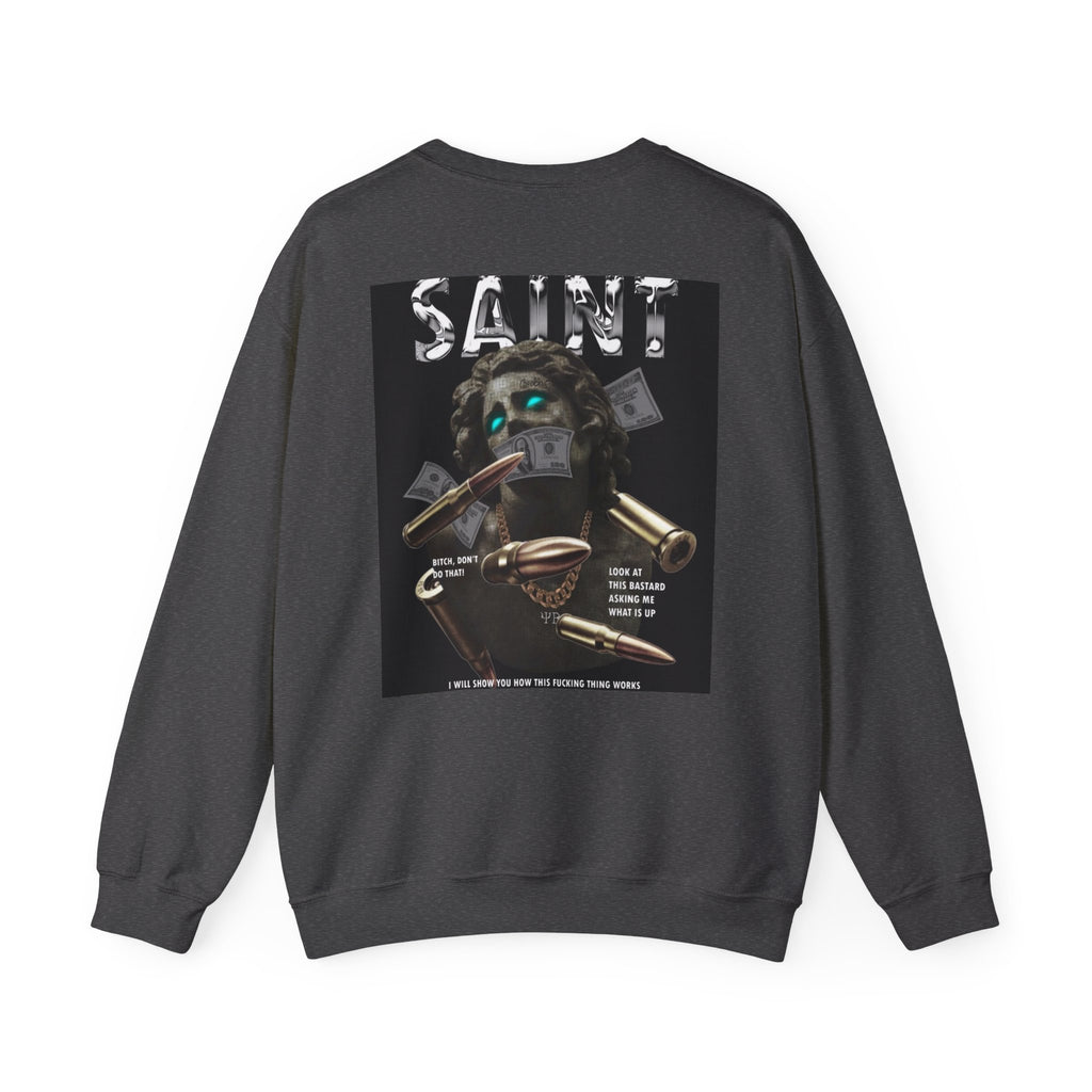 Saint Graphic Crewneck Sweatshirt — Dark Art Money Montage