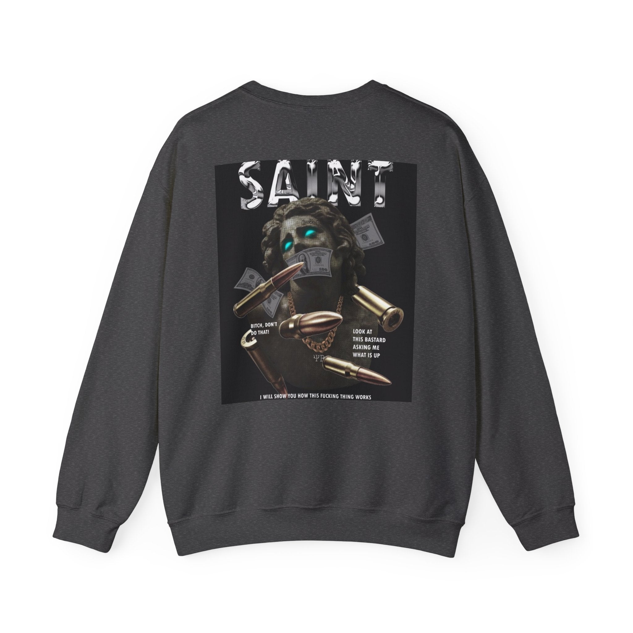 Saint Graphic Crewneck Sweatshirt — Dark Art Money Montage
