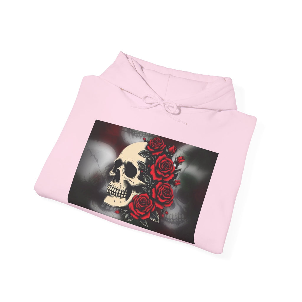 Skull with Red Roses Hoodie — Gothic Floral Skull Sweatshirt
