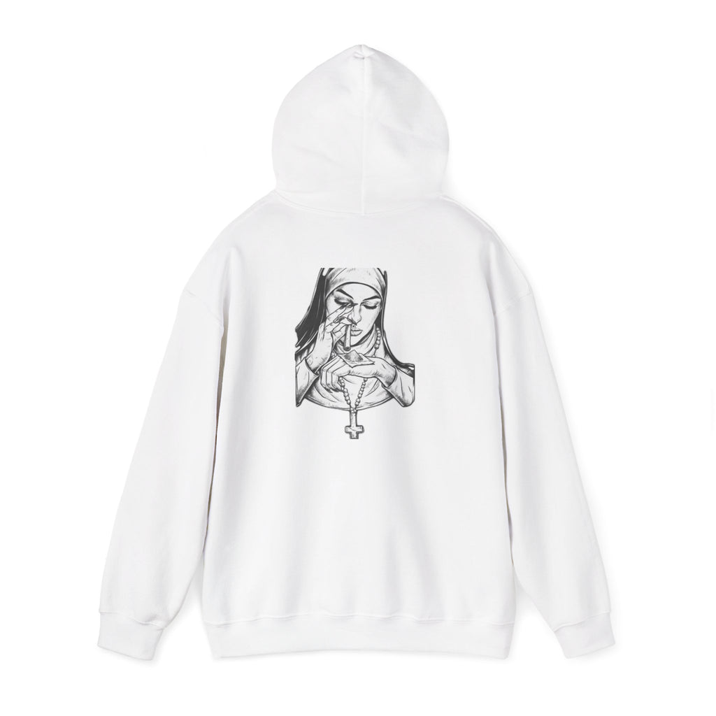 Praying Nun Graphic Hoodie – Gothic Religious Illustration Sweatshirt