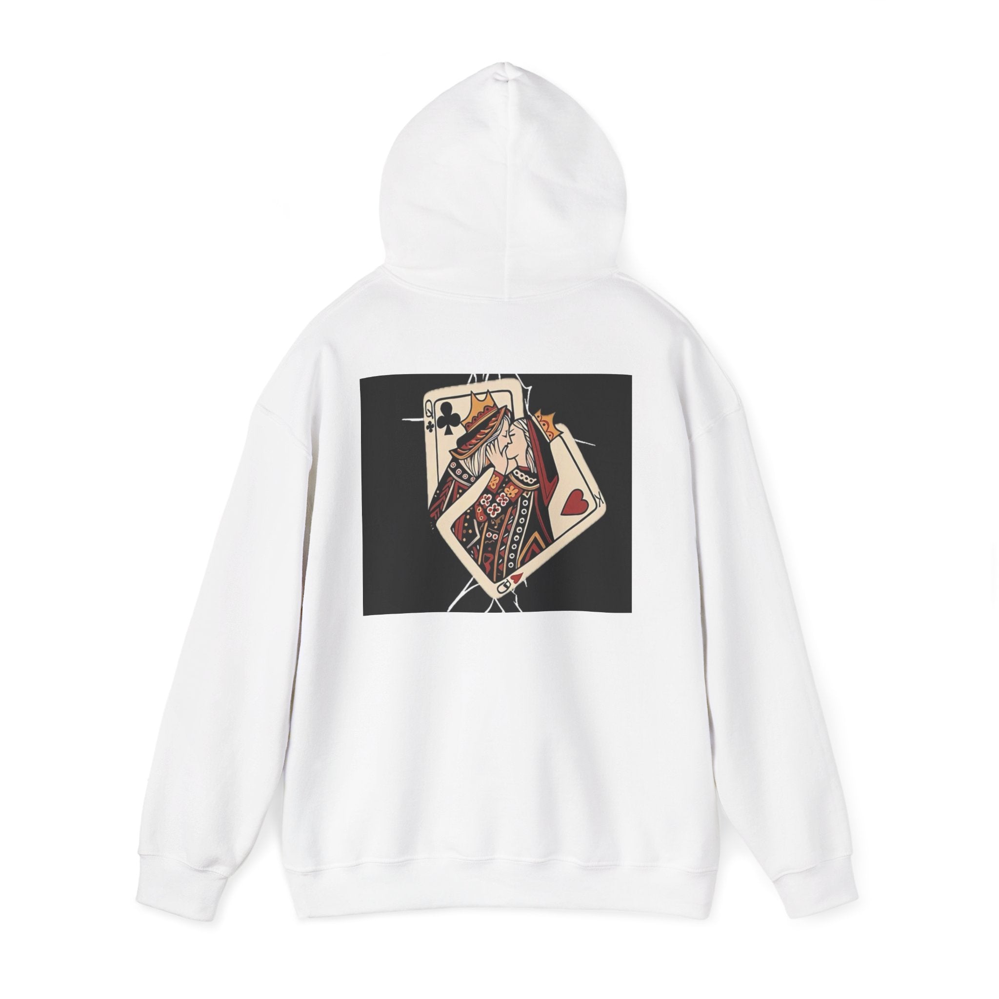 Queen of Hearts Playing Card Hoodie — Vintage Tattoo Style Card Art