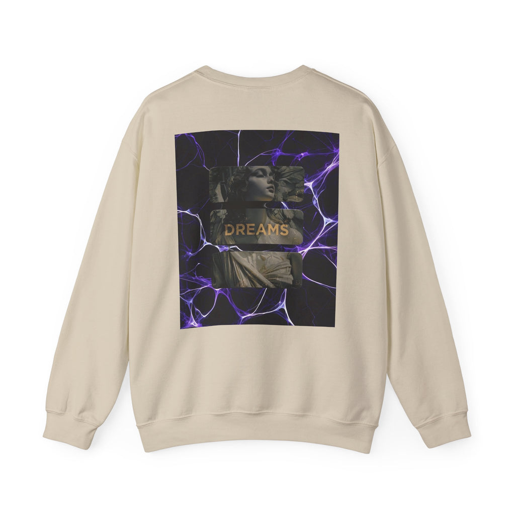 Dreams Statue Crewneck Sweatshirt — Retro Statue Graphic with Purple Lightning