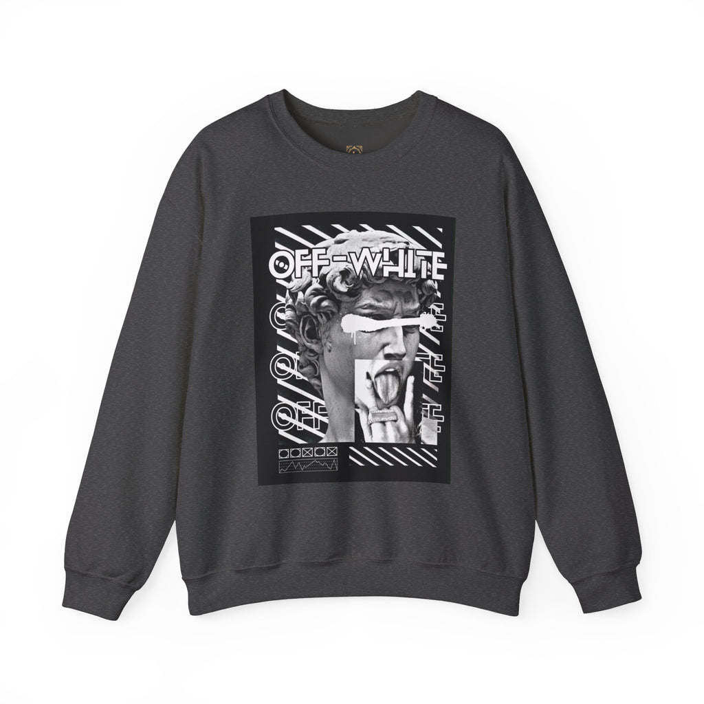 Statue Graphic Crewneck Sweatshirt — 'OFF-WHITE' Monochrome Streetwear Pullover