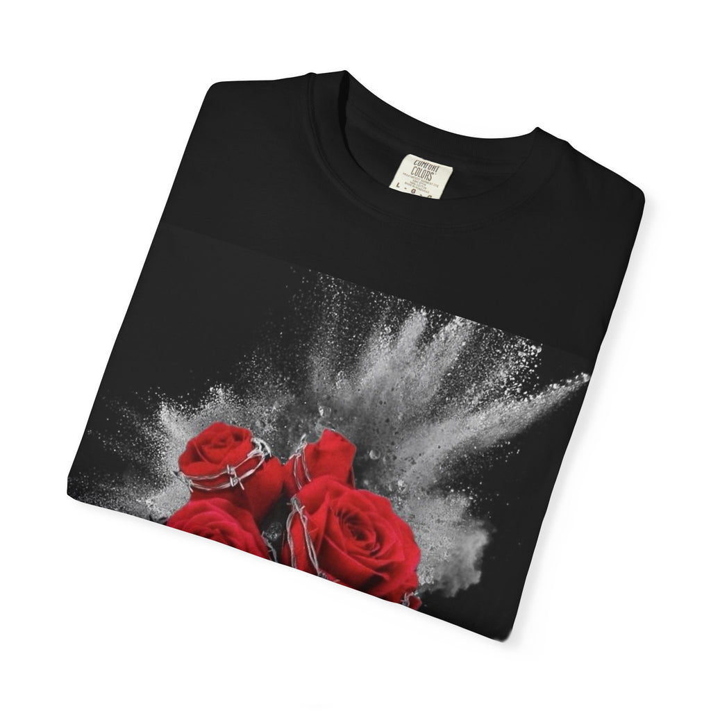 Rose Burst T-Shirt — Red Roses Graphic Tee with 'LEGACIESS' Back Logo