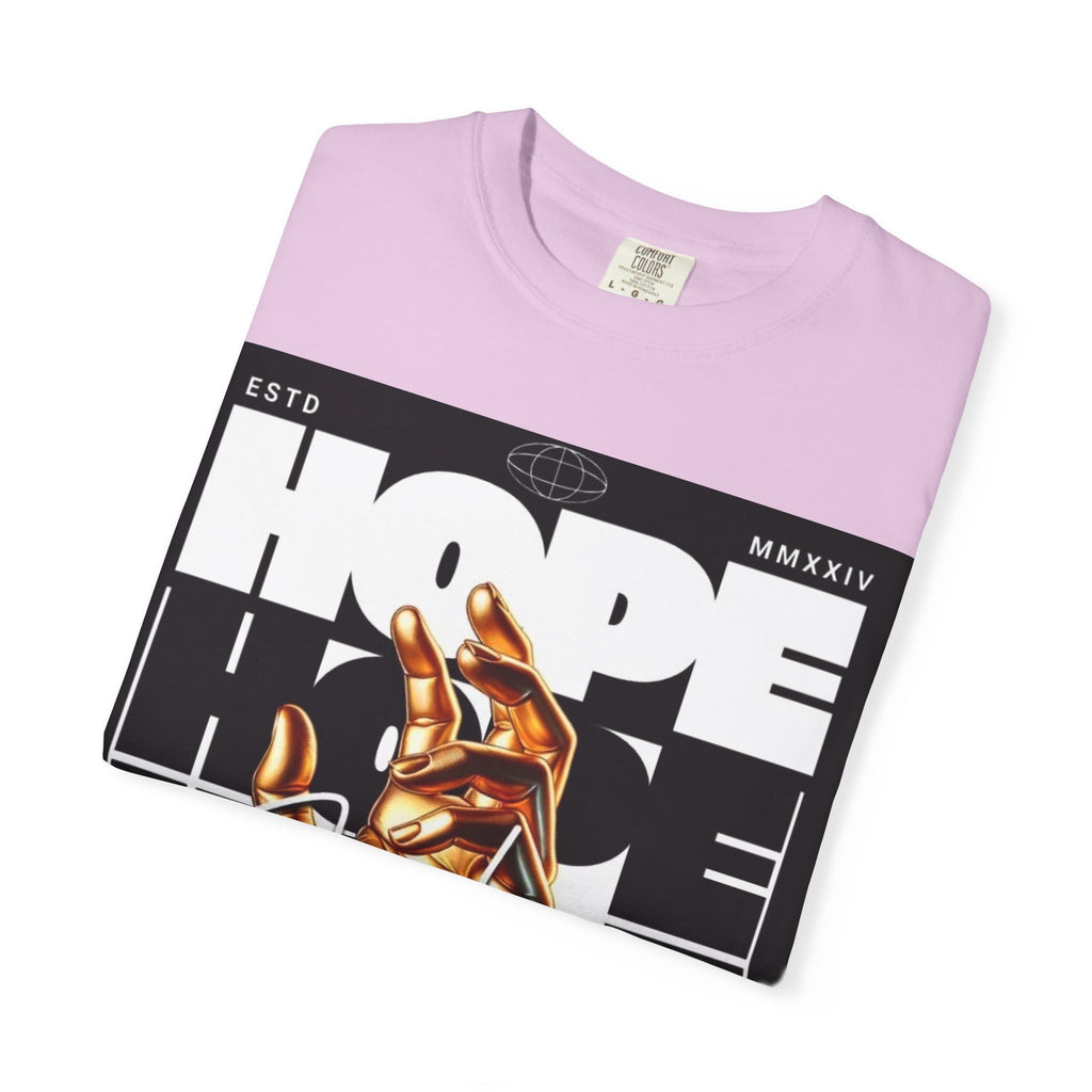 Hope Vibe Graphic T-Shirt — 'Hope for Better Days Ahead' Chest Print with Gold Hand & Back 'Legaciess' Logo