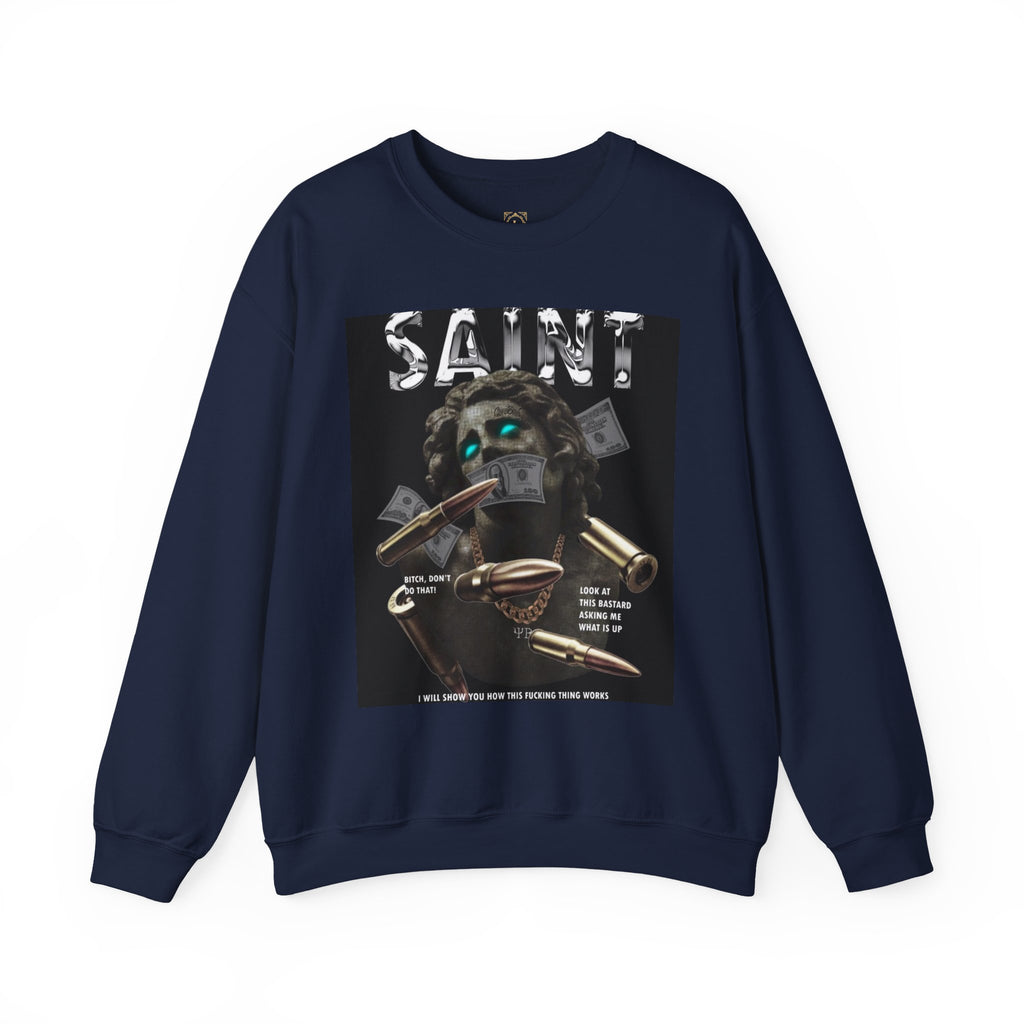 Saint Graphic Crewneck Sweatshirt — Dark Art Money Montage