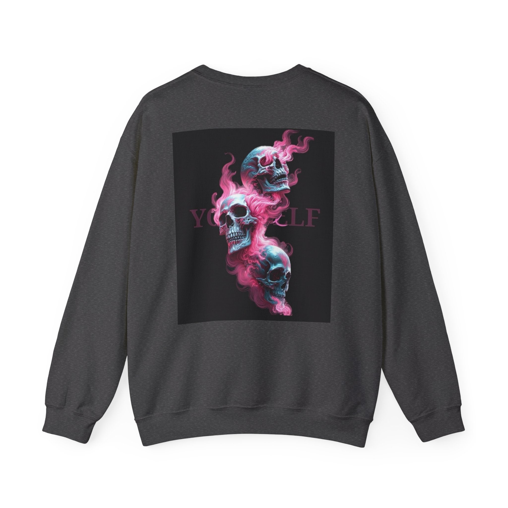 Skull Smoke Crewneck Sweatshirt — Neon Pink & Blue Gothic Graphic