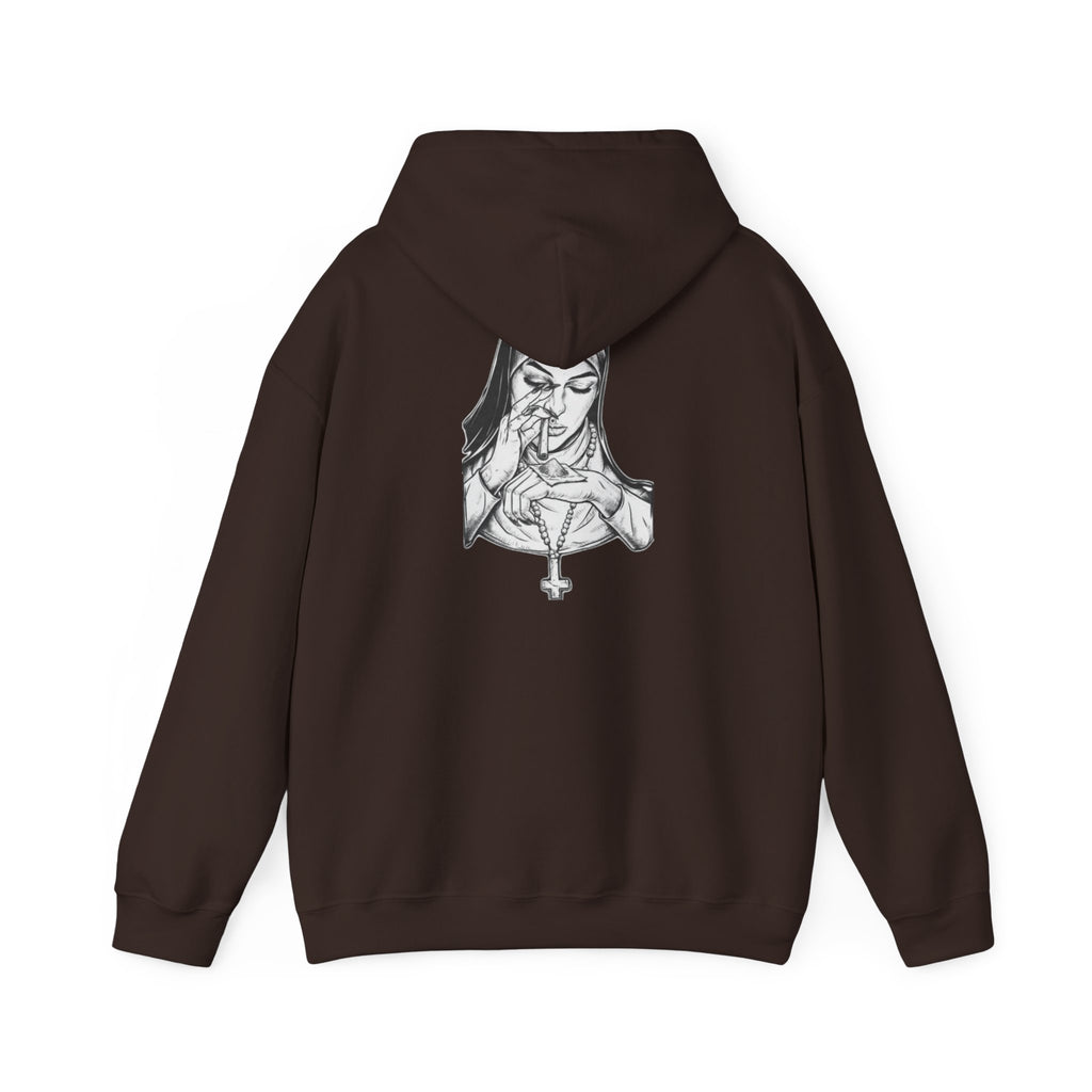 Praying Nun Graphic Hoodie – Gothic Religious Illustration Sweatshirt