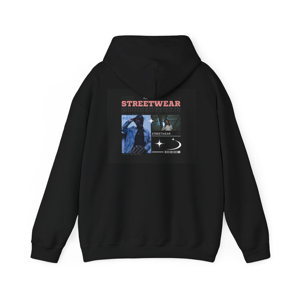 Streetwear Graphic Hoodie — Vintage Noir Collage "STREETWEAR" Design