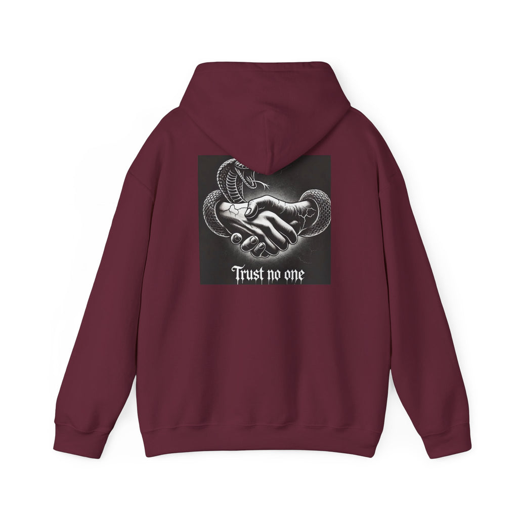 Trust No One Hoodie — Snake Handshake Graphic Hoodie
