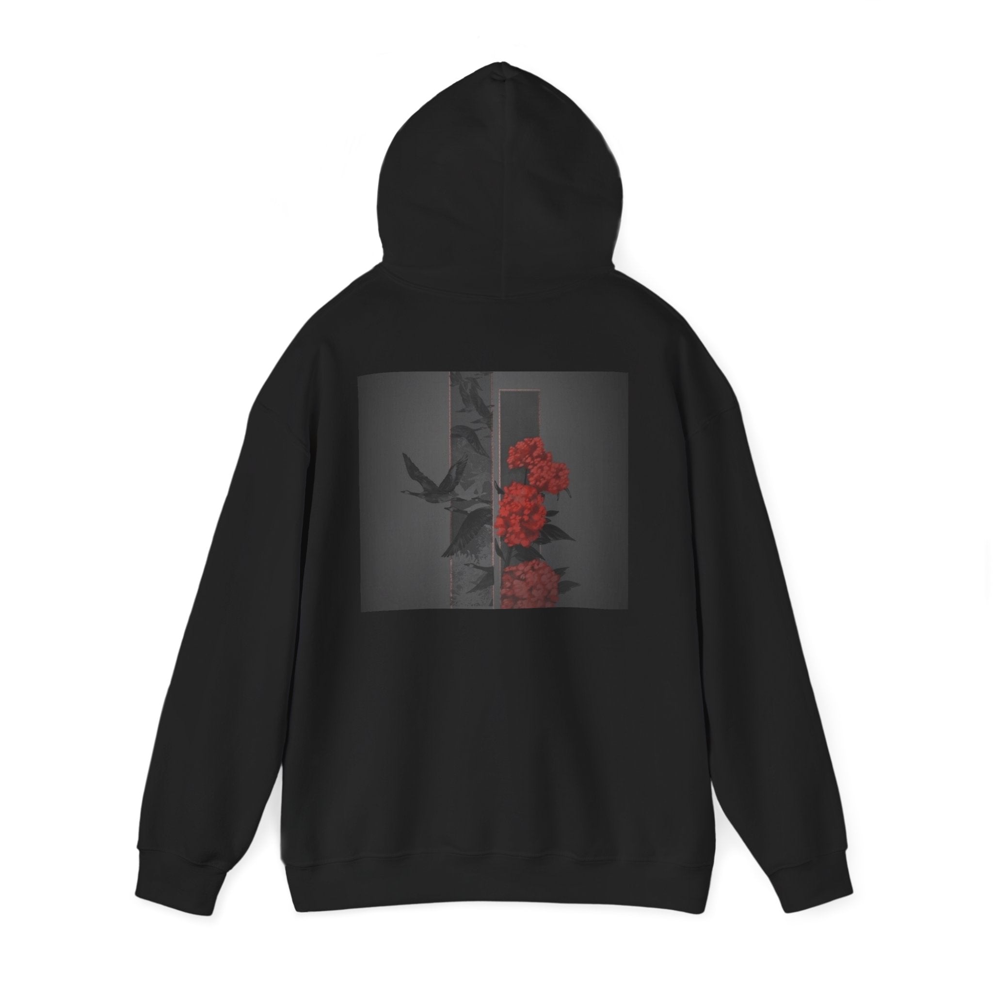 Floral Noir Hoodie — Red Roses on Dark Background