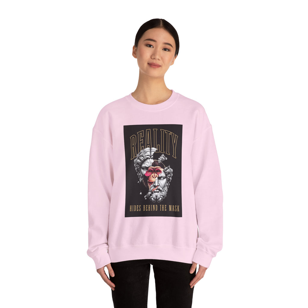 Crewneck Sweatshirt — "Reality Hides Behind The Mask" Graphic Pullover