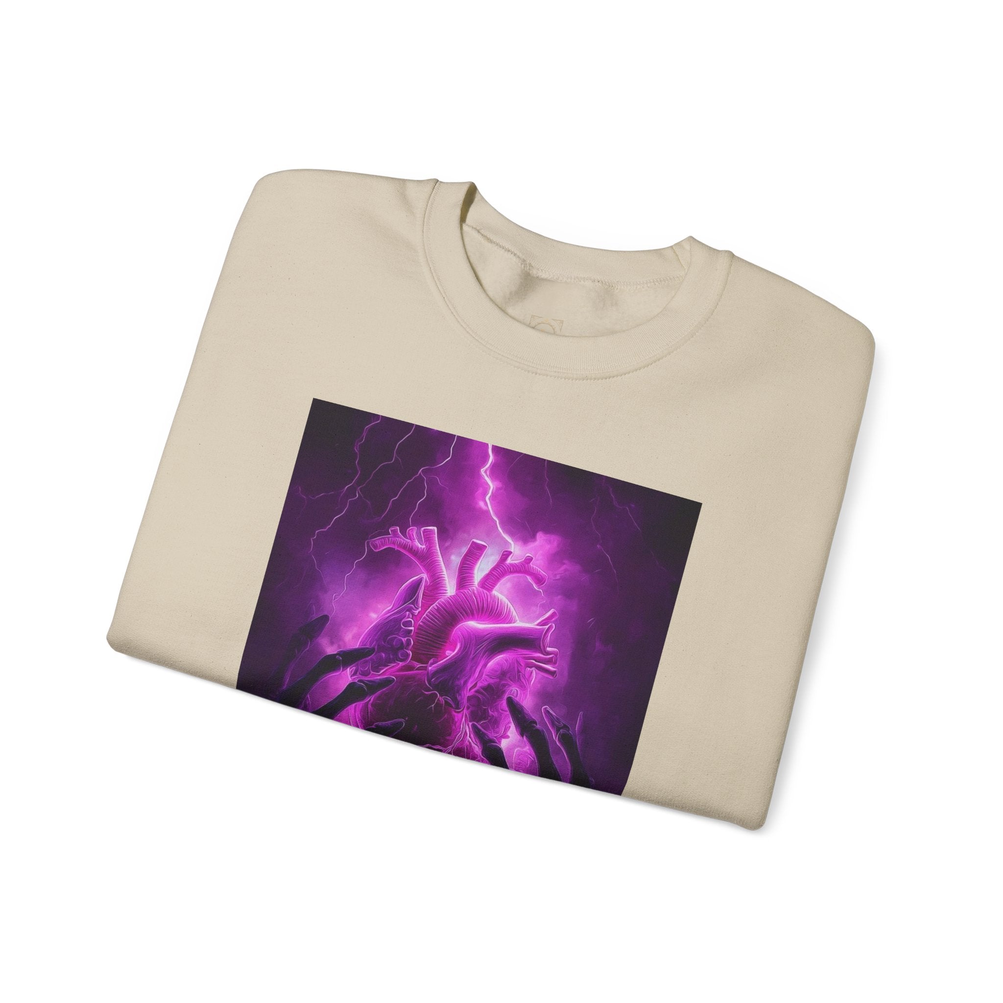 Crewneck Sweatshirt — Purple Lightning Anatomical Heart Graphic