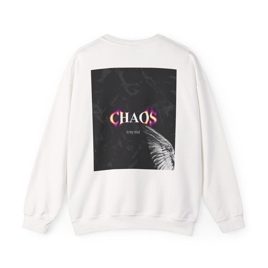 Chaos Graphic Crewneck Sweatshirt — "CHAOS in my mind" Gothic Wing Design