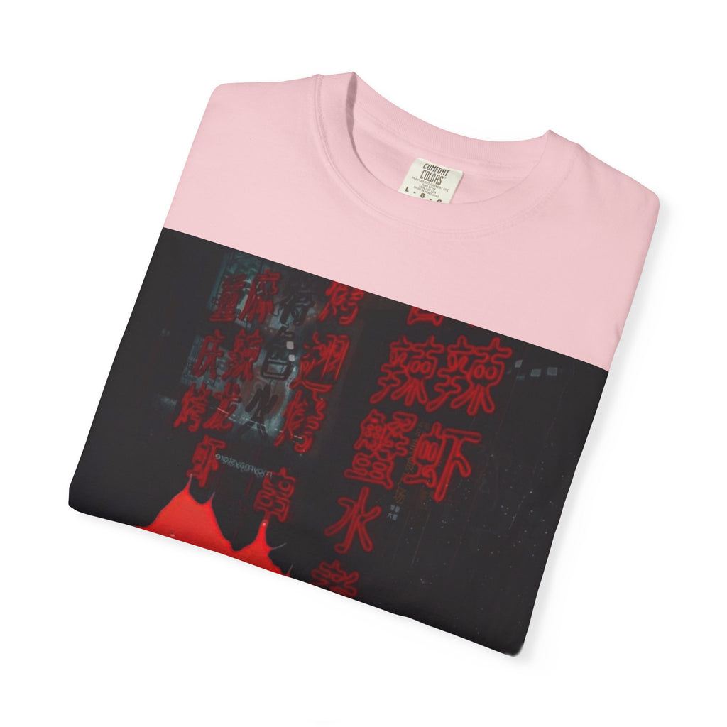 Horror Portrait Tee — Dripping Red Face with Japanese Script Graphic
