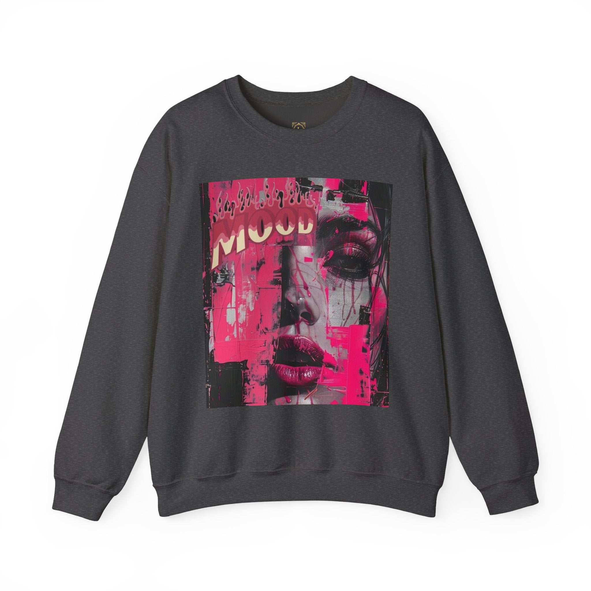 Graphic Crewneck Sweatshirt — Pink Glitch Portrait “MOOD”
