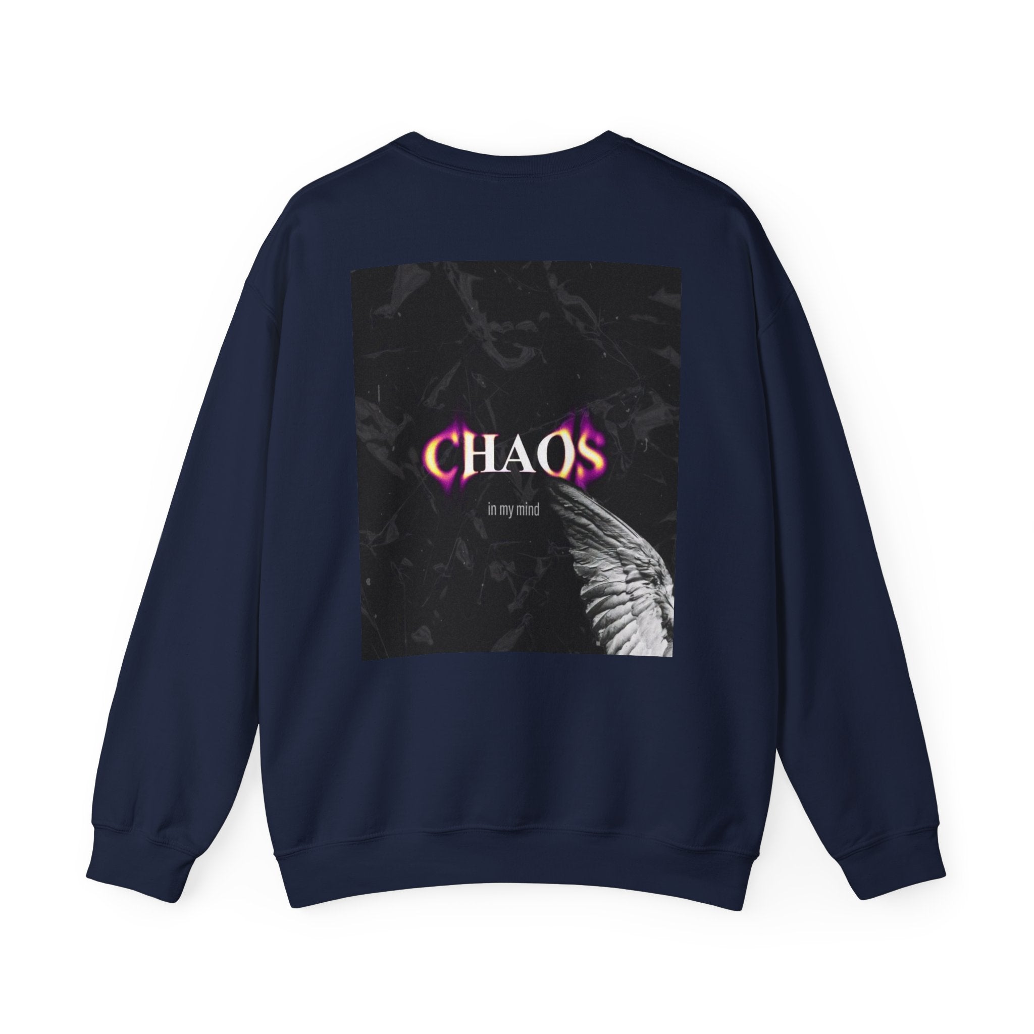Chaos Graphic Crewneck Sweatshirt — "CHAOS in my mind" Gothic Wing Design