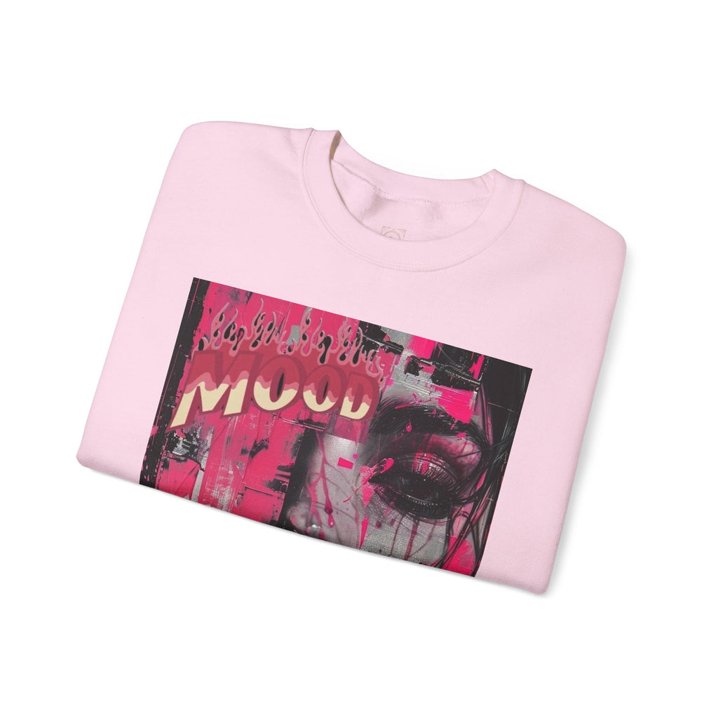 Graphic Crewneck Sweatshirt — Pink Glitch Portrait “MOOD”