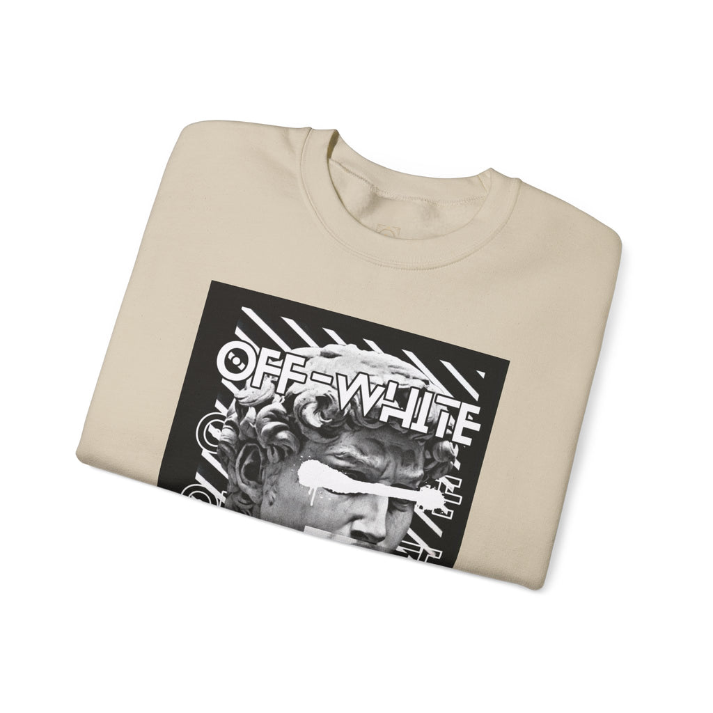 Statue Graphic Crewneck Sweatshirt — 'OFF-WHITE' Monochrome Streetwear Pullover