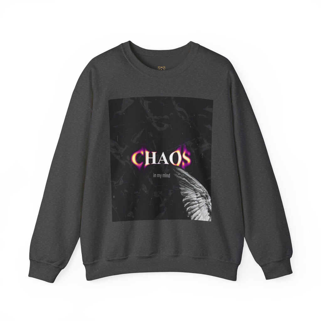 Chaos Graphic Crewneck Sweatshirt — "CHAOS in my mind" Gothic Wing Design