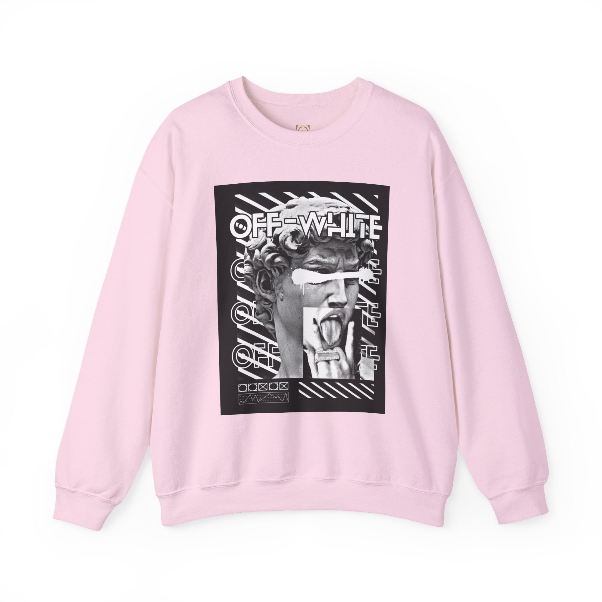 Statue Graphic Crewneck Sweatshirt — 'OFF-WHITE' Monochrome Streetwear Pullover