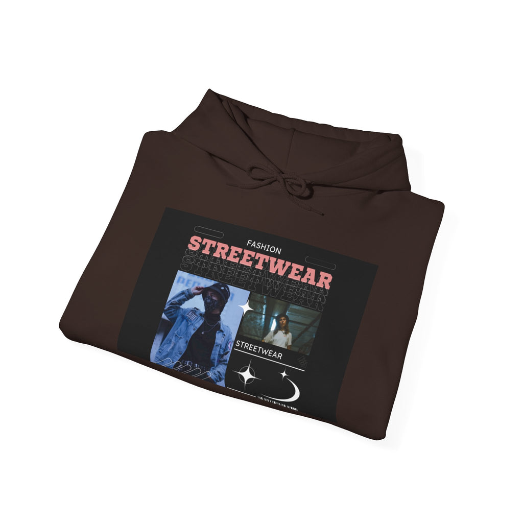 Streetwear Graphic Hoodie — Vintage Noir Collage "STREETWEAR" Design