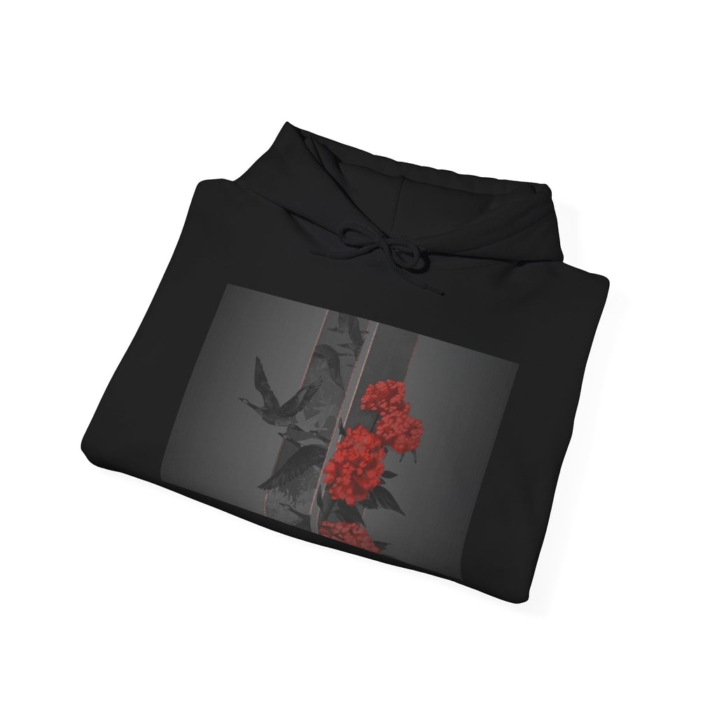 Floral Noir Hoodie — Red Roses on Dark Background