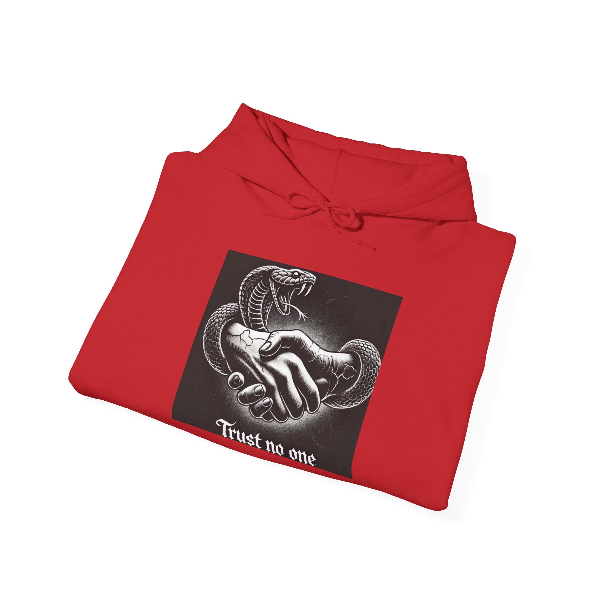 Trust No One Hoodie — Snake Handshake Graphic Hoodie